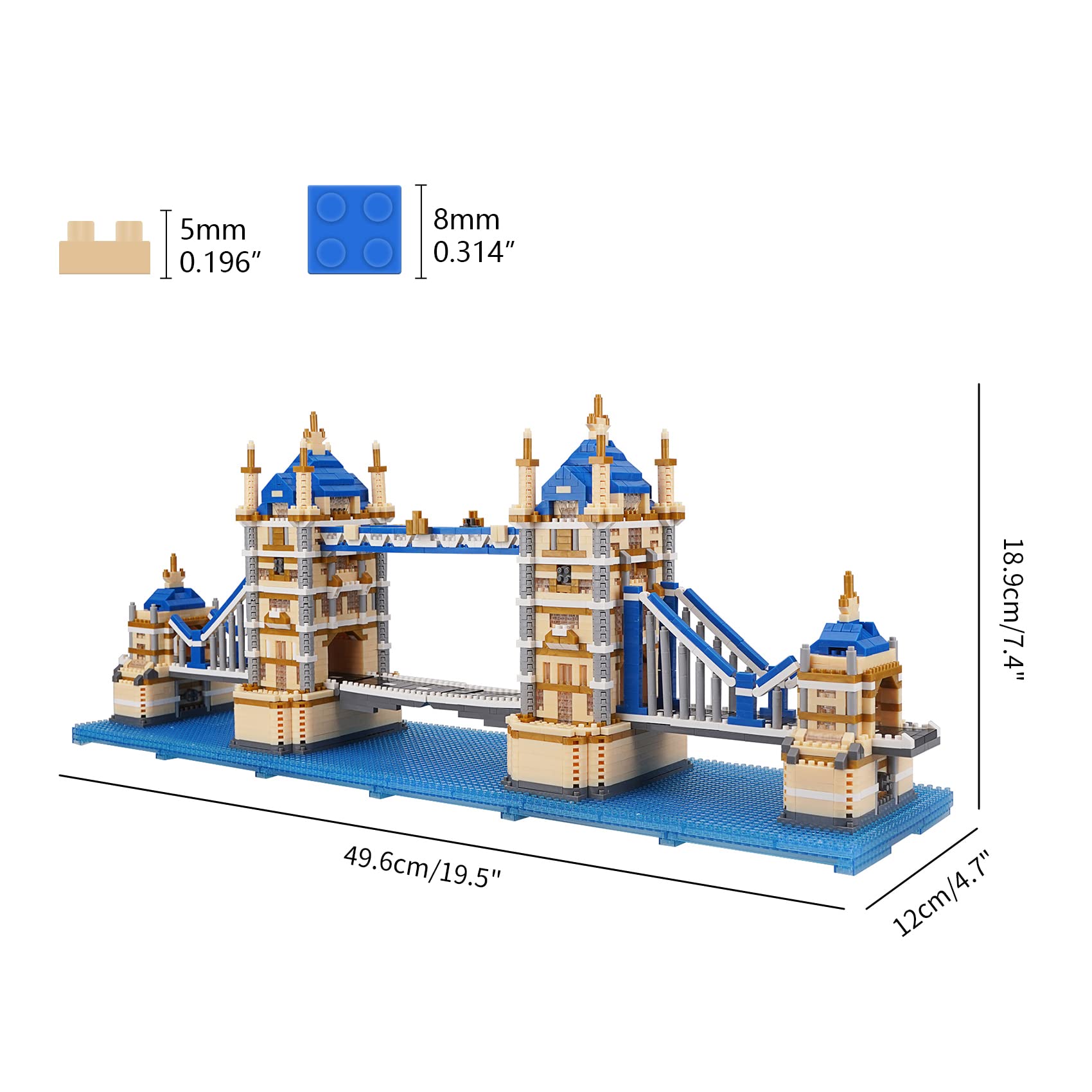 LULUFUN Zestaw klocków, London Tower Bridge klocki do budowania, mini klocki diamentowe, architektura, zabawki edukacyjne na prezent urodzinowy, przyjęcie dla dzieci, nagrody dla dzieci, 3800 szt