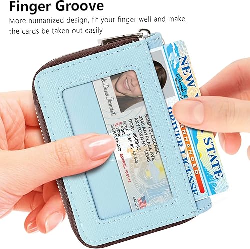 Miniatura 95 de FurArt - Cartera para tarjetas de crédito, soporte para tarjetas con cremallera para hombres y mujeres, bloqueo RFID, cartera con llavero