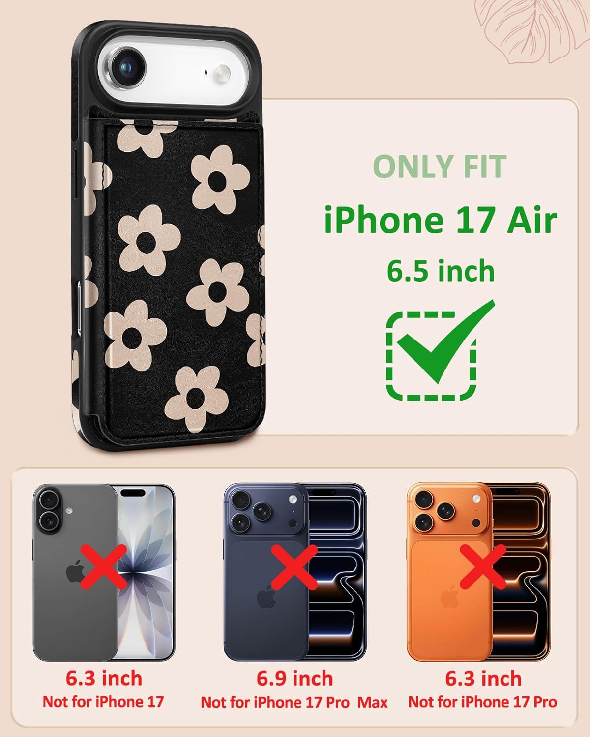 Shorogyt Compatible with iPhone 17 Air Wallet Case with Card Holder - Cute Black Flower Design Kickstand for Magnetic Clasp Back Flip Folio Leather Phone Covers for Women Men Girls - Image 2