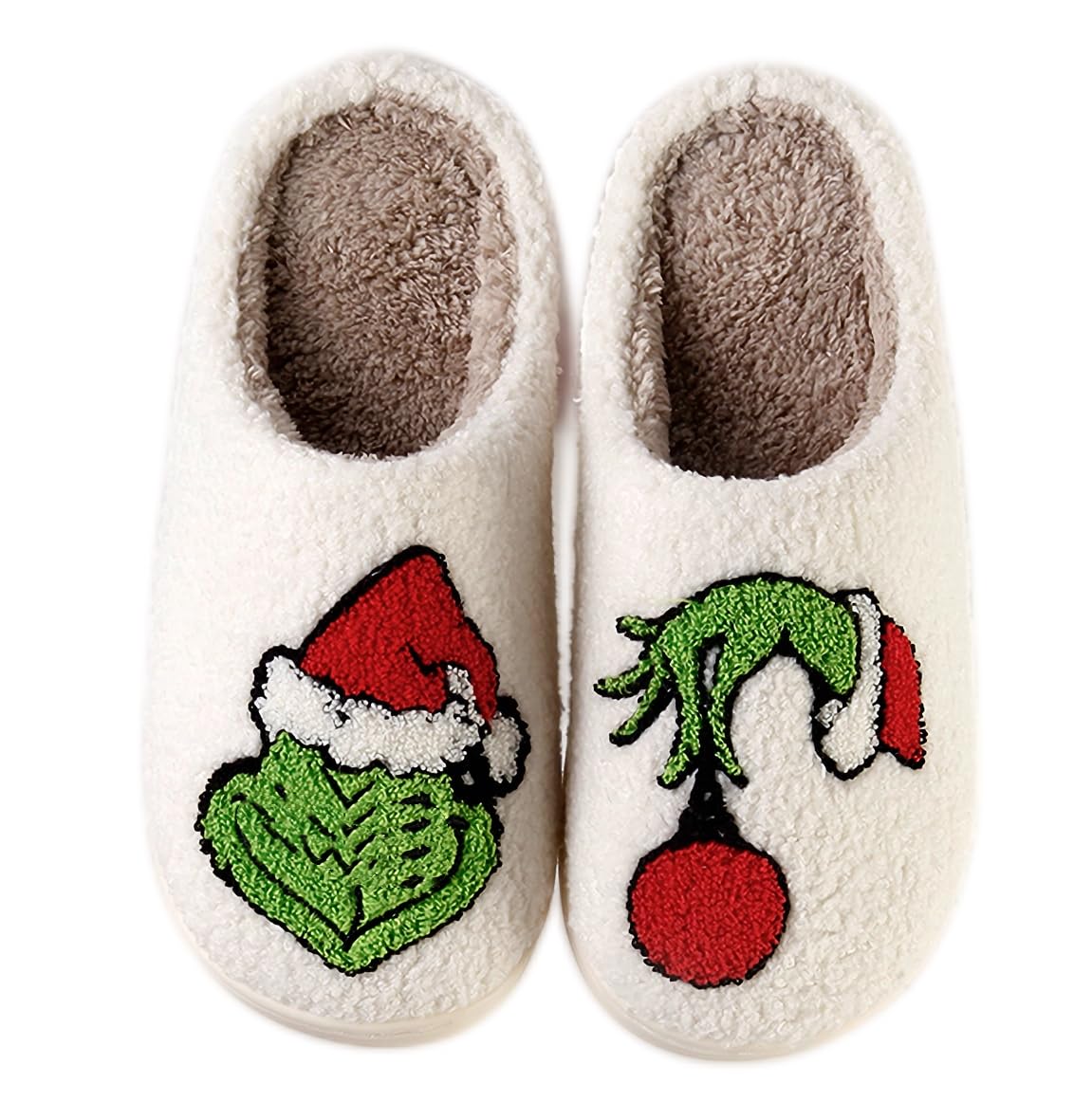 Christmas Santa Reindeer Slippers - Soft Plush Fuzzy Cozy House Slippers for Women Men Indoor Outdoor Shoes