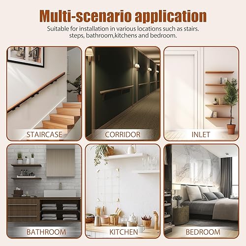 Miniatura 7 de Gyykzz Soportes de pasamanos ajustables para escaleras de interior, paquete de 5 soportes negros para barandillas de escalera de escalera, soportes