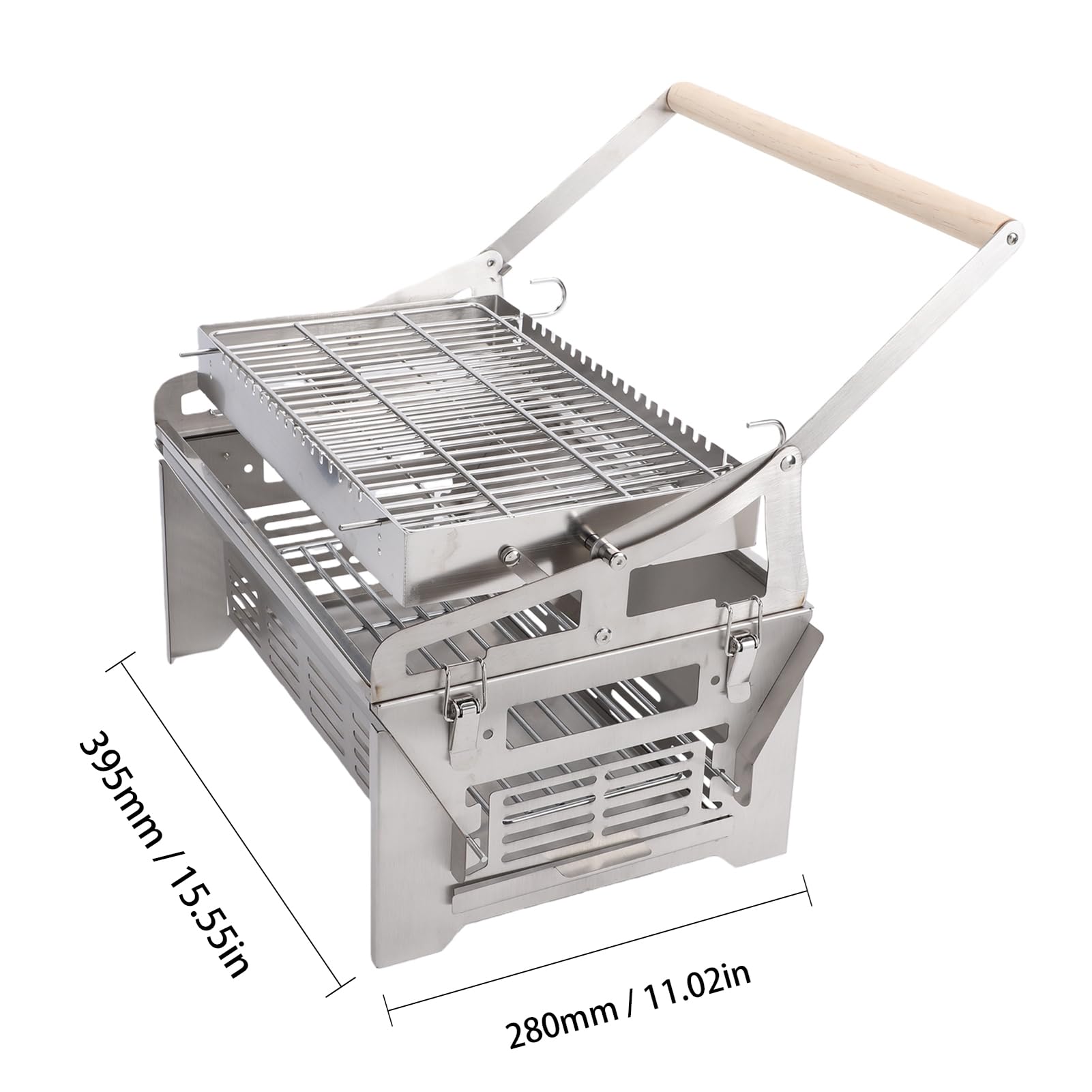 Fdit Obrotowy Grill, Odwracany Grill Węglowy ze Stali Nierdzewnej Przenośne Narzędzie do Grillowania na Piknik Kempingowy Yard Party Gotowanie na świeżym Powietrzu