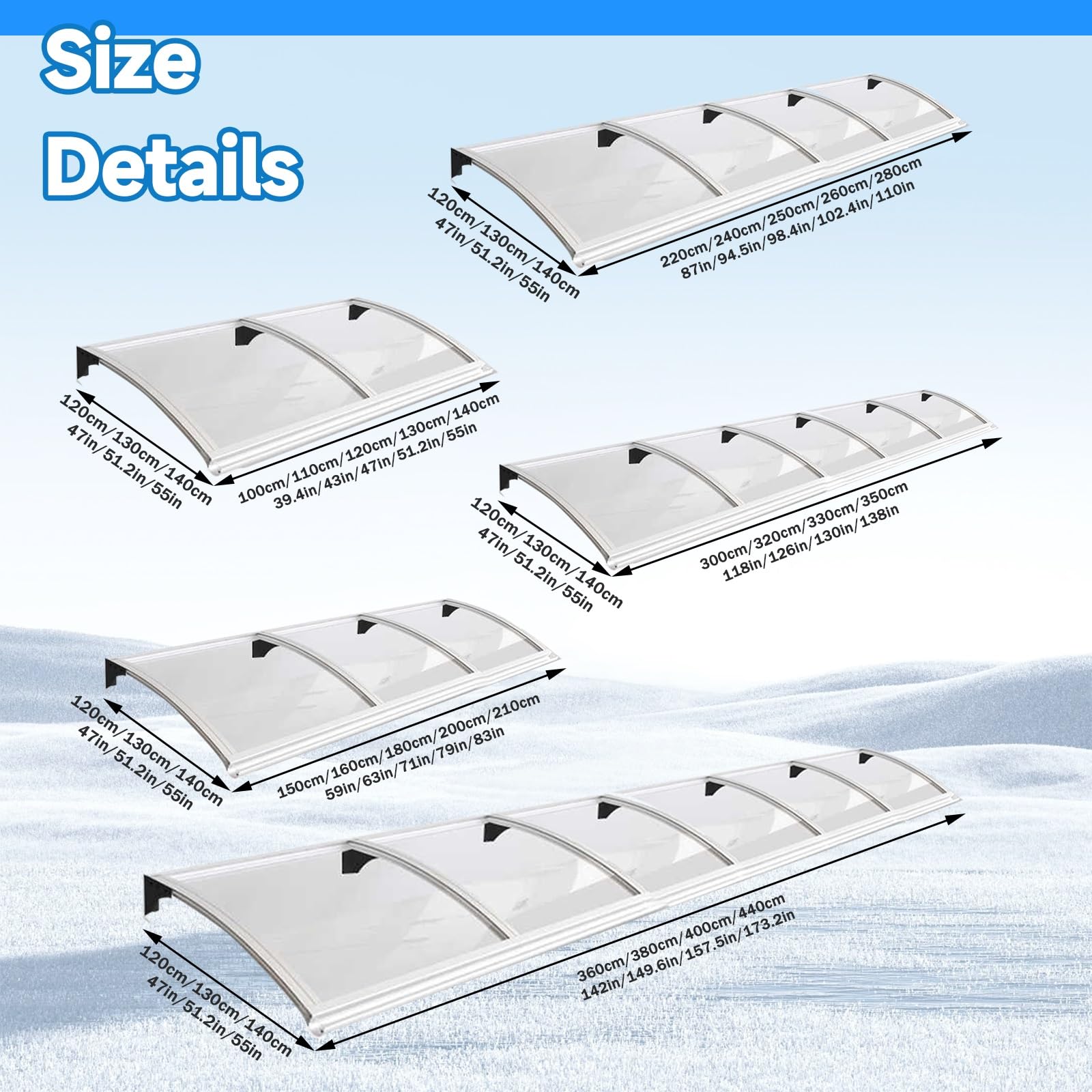 Copertura per porte e finestre, resistente alle intemperie, resistente alla fiamma, design resistente, 130 x 360 cm, protegge da pioggia, neve e vento