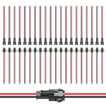 20Pairs JST SM 2Pin Connector with 15cm 22AWG Wire