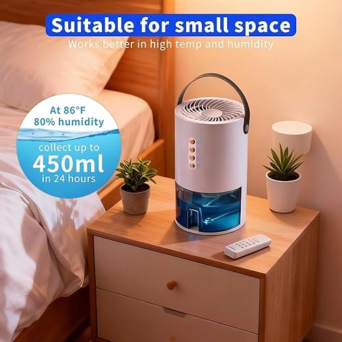 Miniatura 3 de Deshumidificadores para el hogar, deshumidificador pequeño de 60 onzas para sótano. Deshumidificador portátil para dormitorios, baños, armarios y