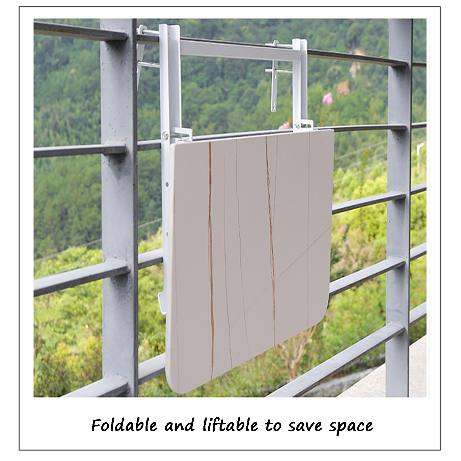 Generico Ringhiera Pieghevole Regolabile per Balcone e terrazza - Altezza a 4 Livelli, bancone da Portata Nero per Interni/Esterni, Perfetto per patii e balconi (L100*W35 cm)