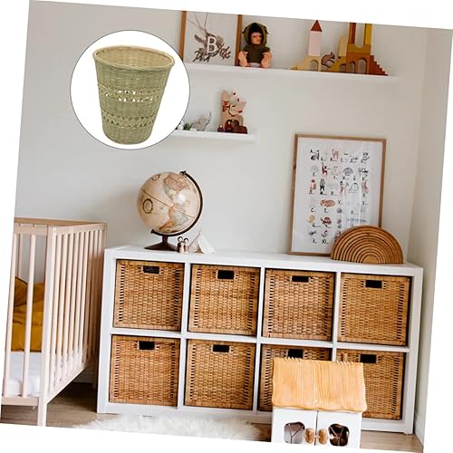 Miniatura 3 de Cabilock 1 PC cestas tejidas hechas a mano de bambú contenedor de basura práctica cesta de almacenamiento de ropa verde claro