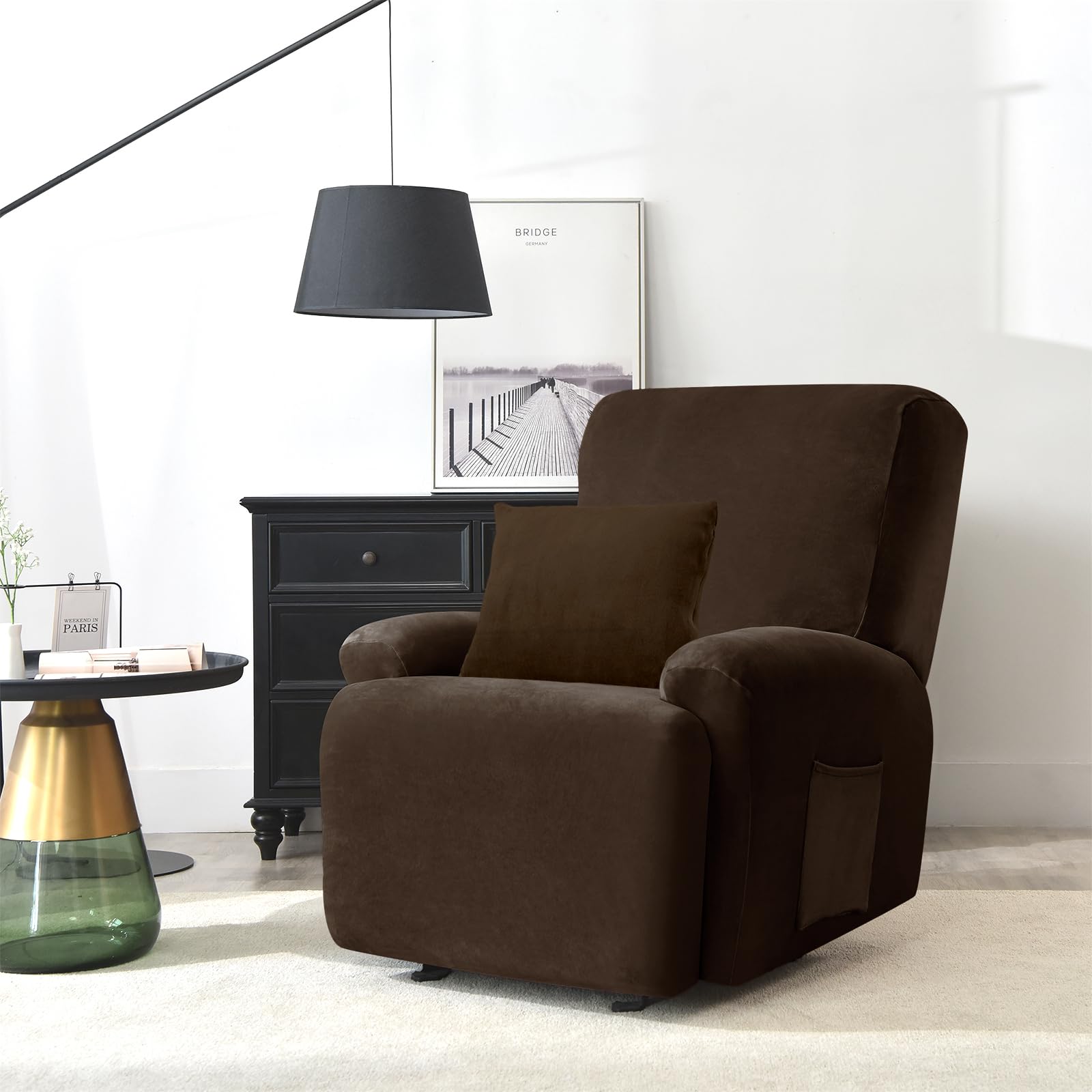 Alishomtll 4 Pieces Recliner Chair Covers, Stretch Velvet Recliner Sofa Covers - Image 2