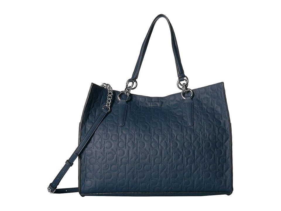

Calvin Klein Reversible East/West Novelty Box Tote (Navy) Tote Handbags