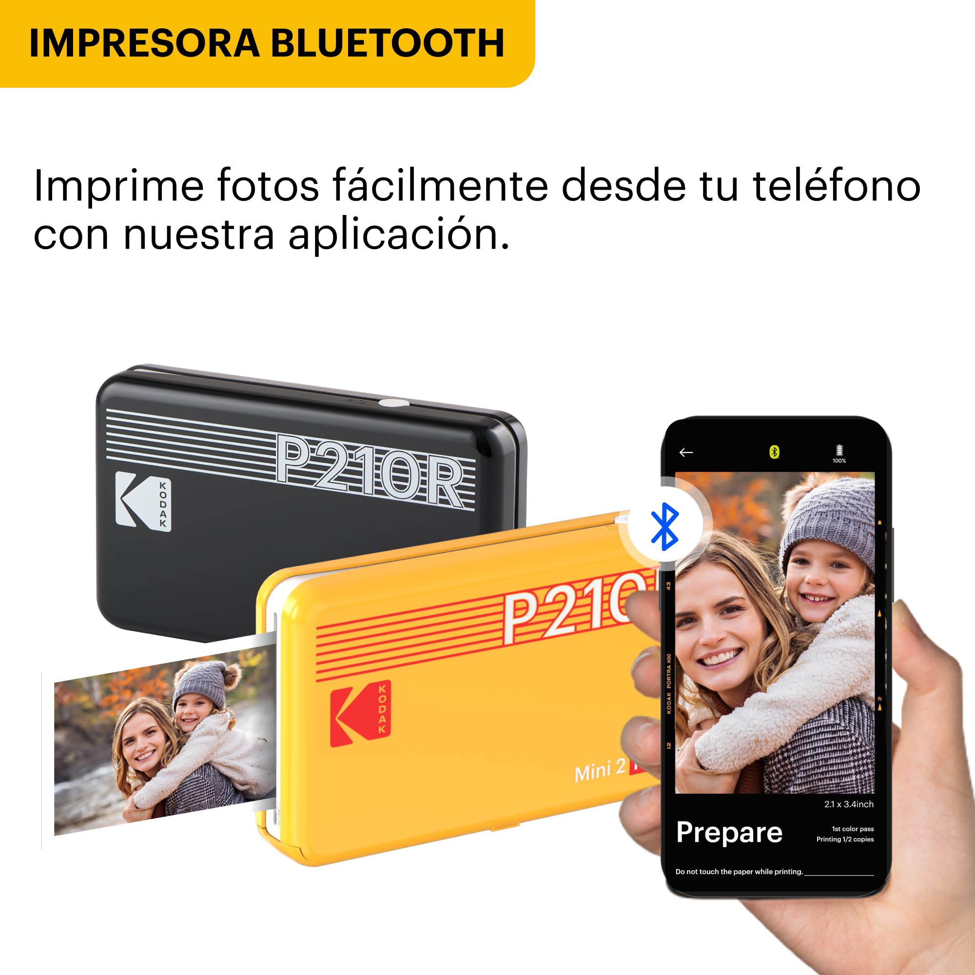 KODAK Mini 2 Retro 4Pass Impresora de Fotos Portátil (5,3x8,6cm) + Pack de Regalo con 68 Hojas (8 Hojas Iniciales + 60 Hojas) - Amarillo