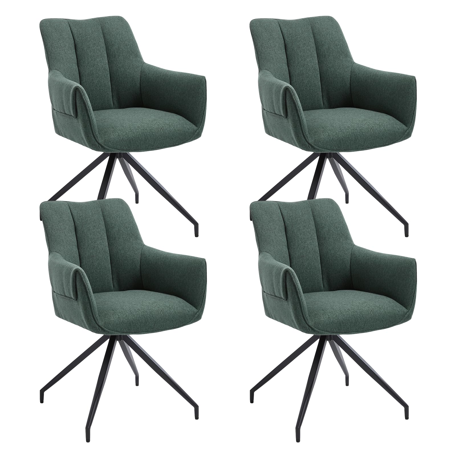chairus Lot de 4 Chaises de Salle à Manger Pivotantes, Chaise de Cuisine en Lin, Fauteuil Pivotante à 360° pour Bureau Salon Chambre, Vert-4