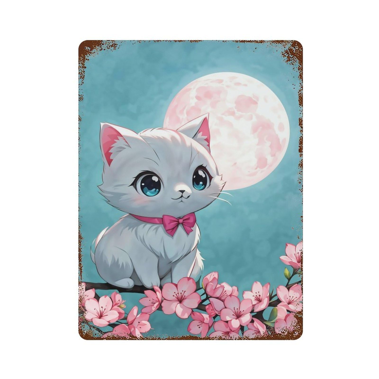 Kitten Vintage Wall Sign 15.7"x11.8", Rust Effect Metal Decor for Farmhouse, Kitchen And Entryway Decor