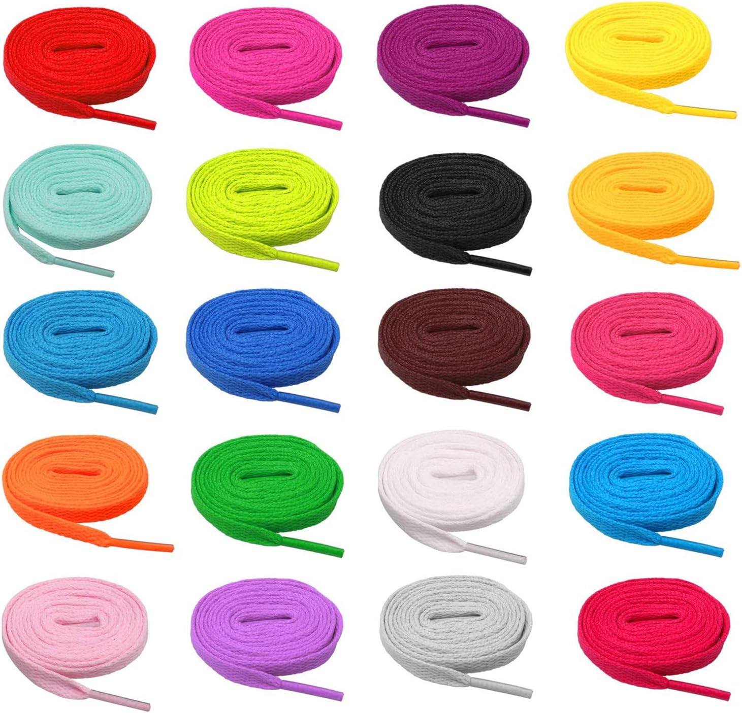 20 Pairs Flat Colored Shoelaces, 120 cm / 47.24 inch Durable Shoestrings Flat Laces Colourful Shoe Laces for Sneakers Sport Shoes Boots