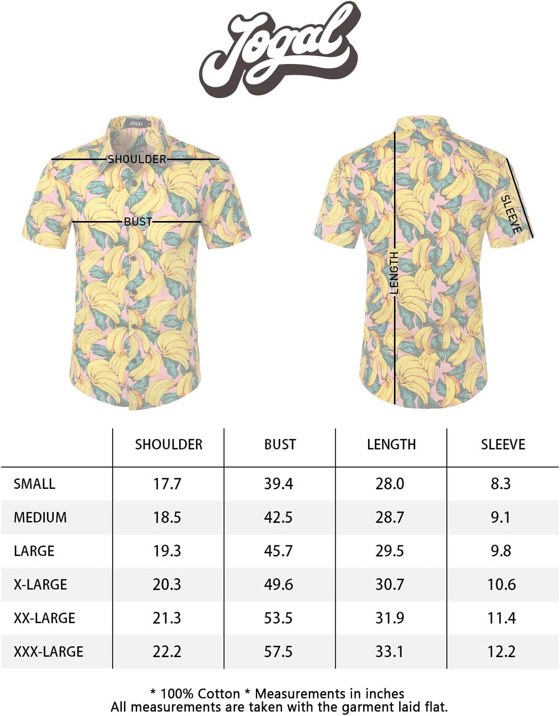 JOGAL Men's Cotton Button Down Short Sleeve Hawaiian Shirt Small Pink Red