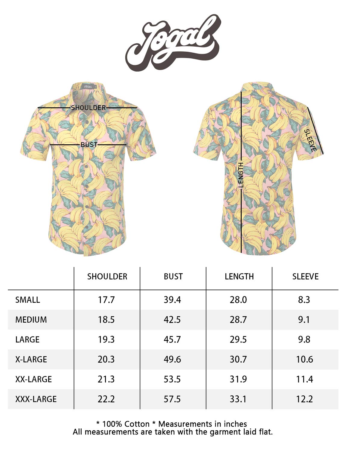 JOGAL Camicia hawaiana a maniche corte con bottoni in cotone da uomo