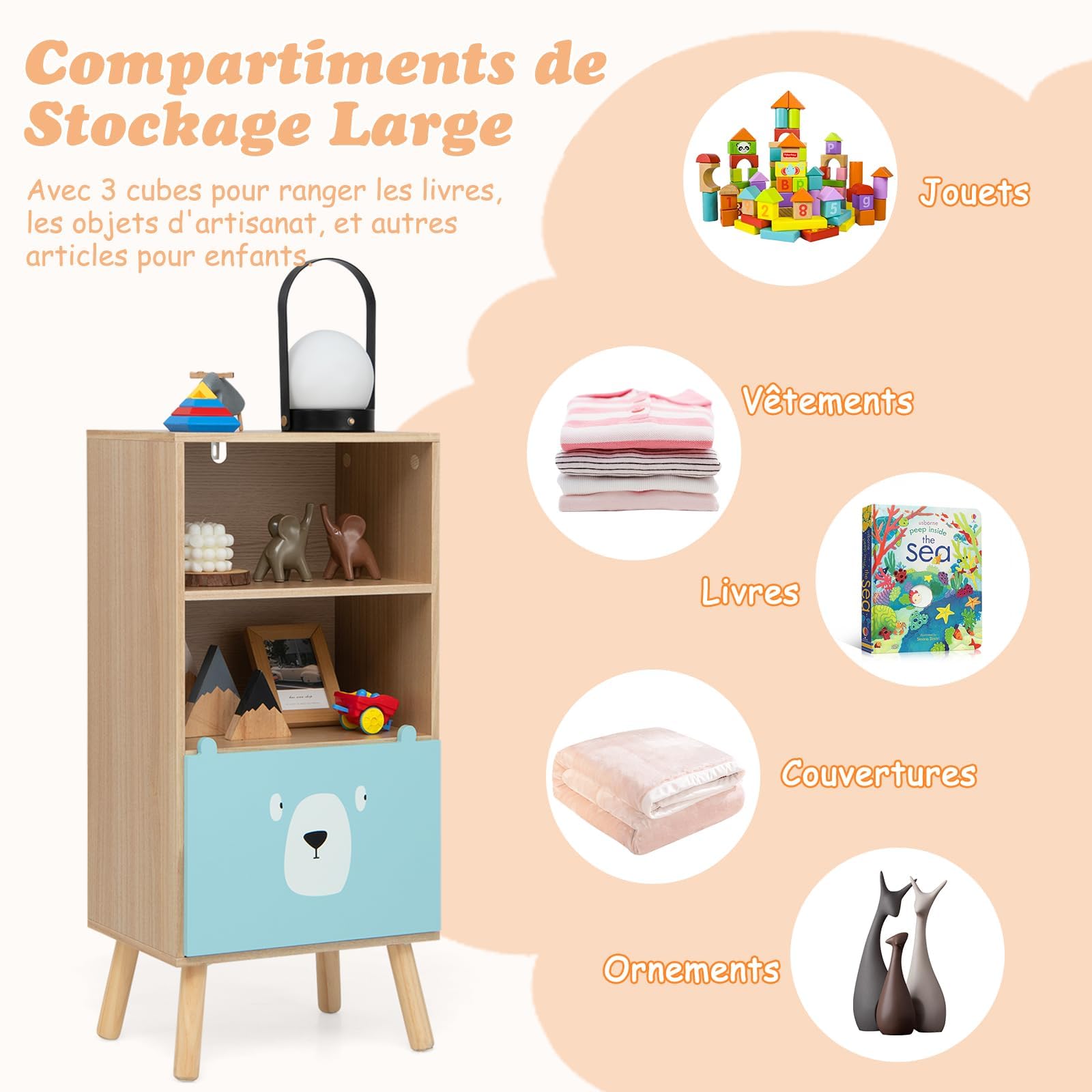 Libreria per Bambini RELAX4LIFE 3 Ripiani 40x30x85 cm Legno Cassetto 2 Scomparti Antiribaltamento 50 kg