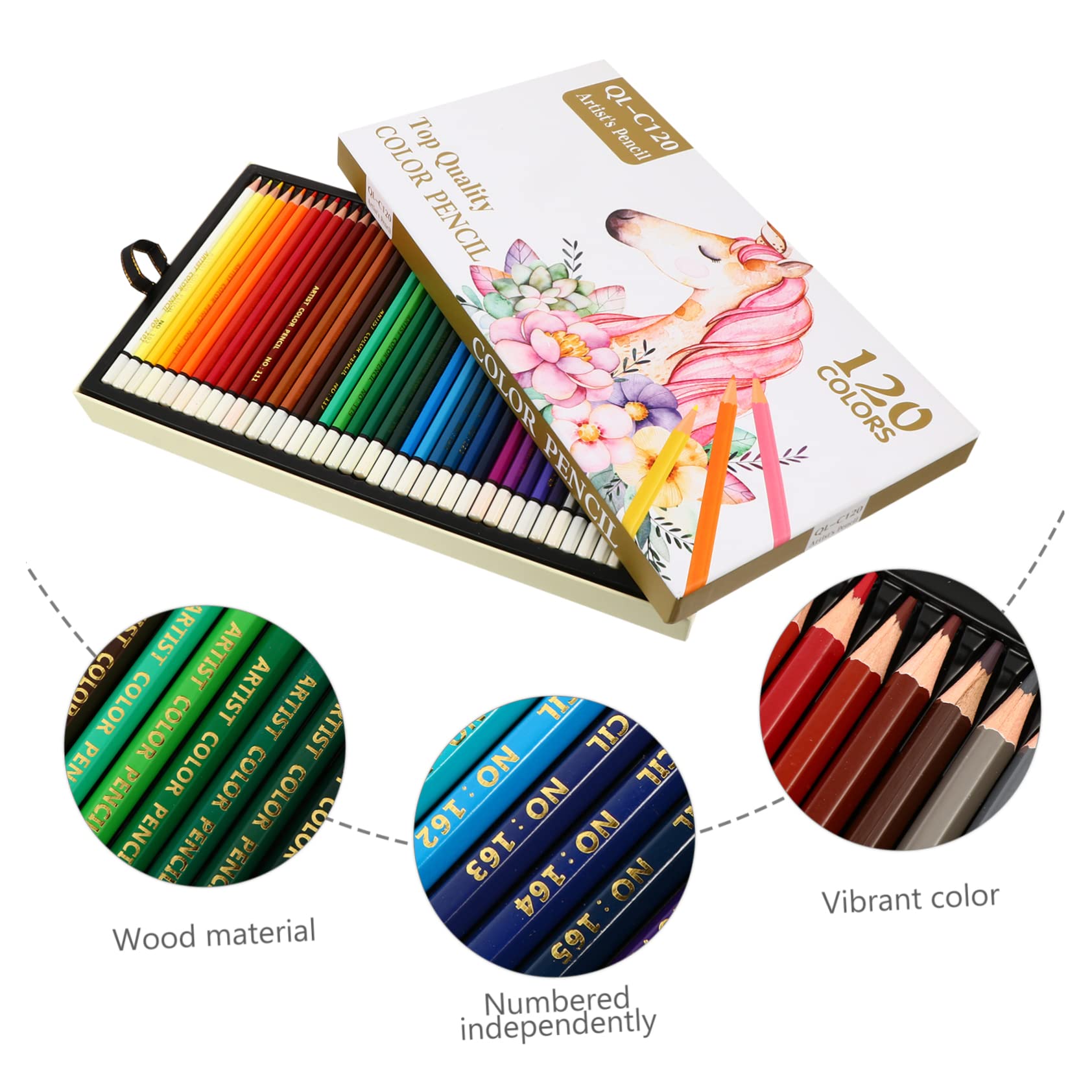Crayons de Couleur à L'Huile 120 Couleurs, Coffret en Bois Blanc
