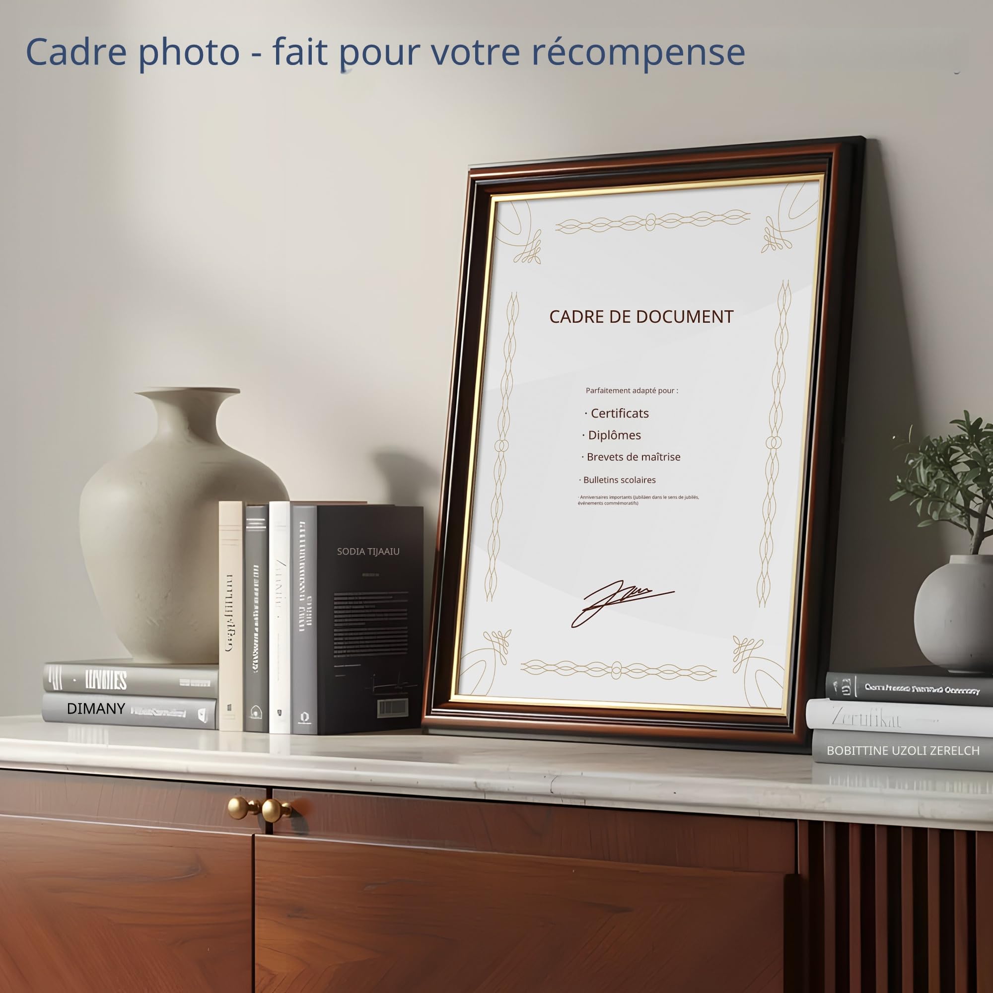WANDStyle Cadre photo A3 bois, cadre diplome A3 marron, cadres photo pour certificats, cadres photos 30x42 cm vintage, encadrement tableau à suspendre, picture frame H015 - Made in Germany