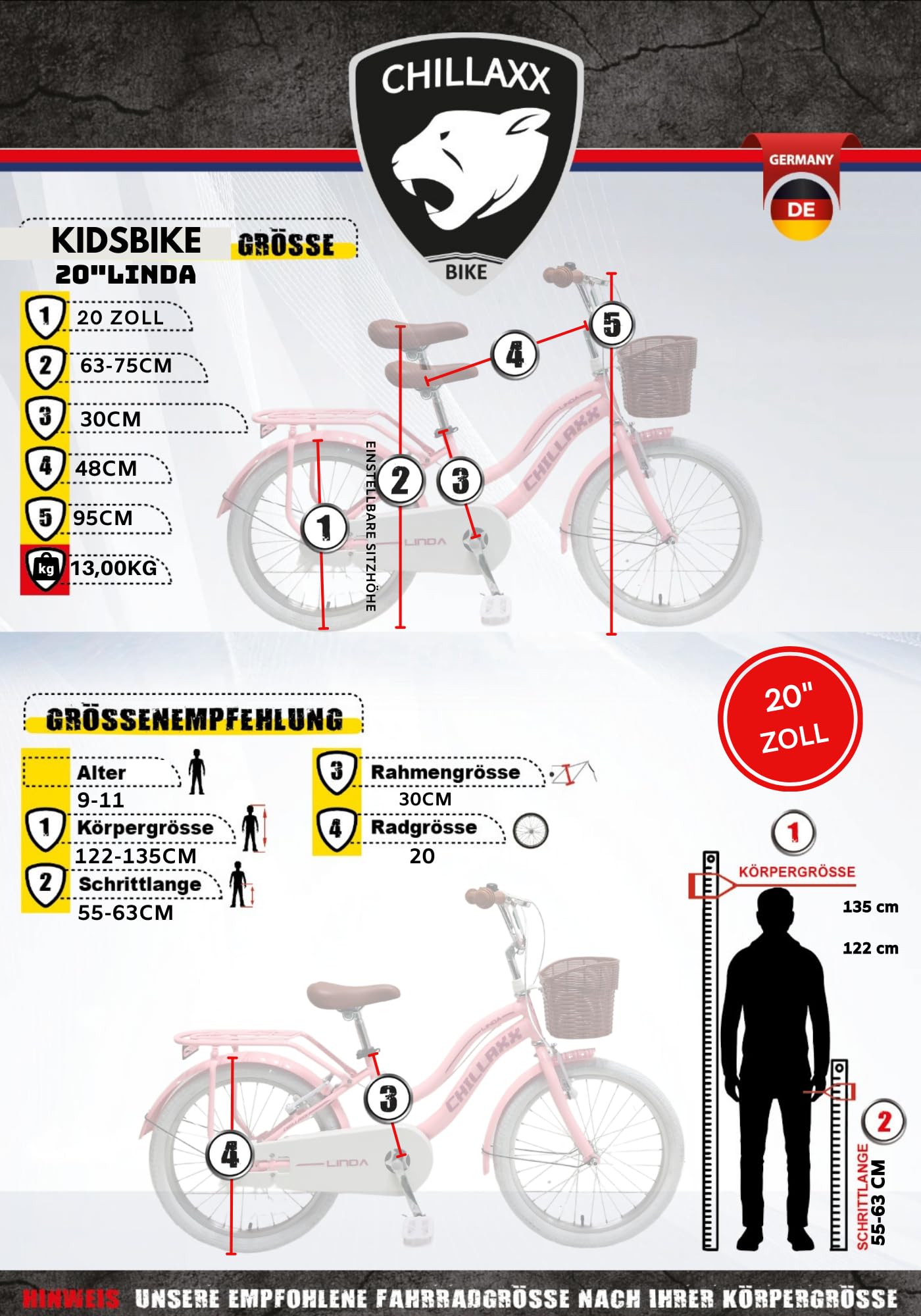 Chillaxx Bici Linda Premium per bambini City Bike da 20 pollici, per ragazze, ragazzi, olandese City Bike per bambini, adatta per 6,7, 8, 9, 10, 11 anni