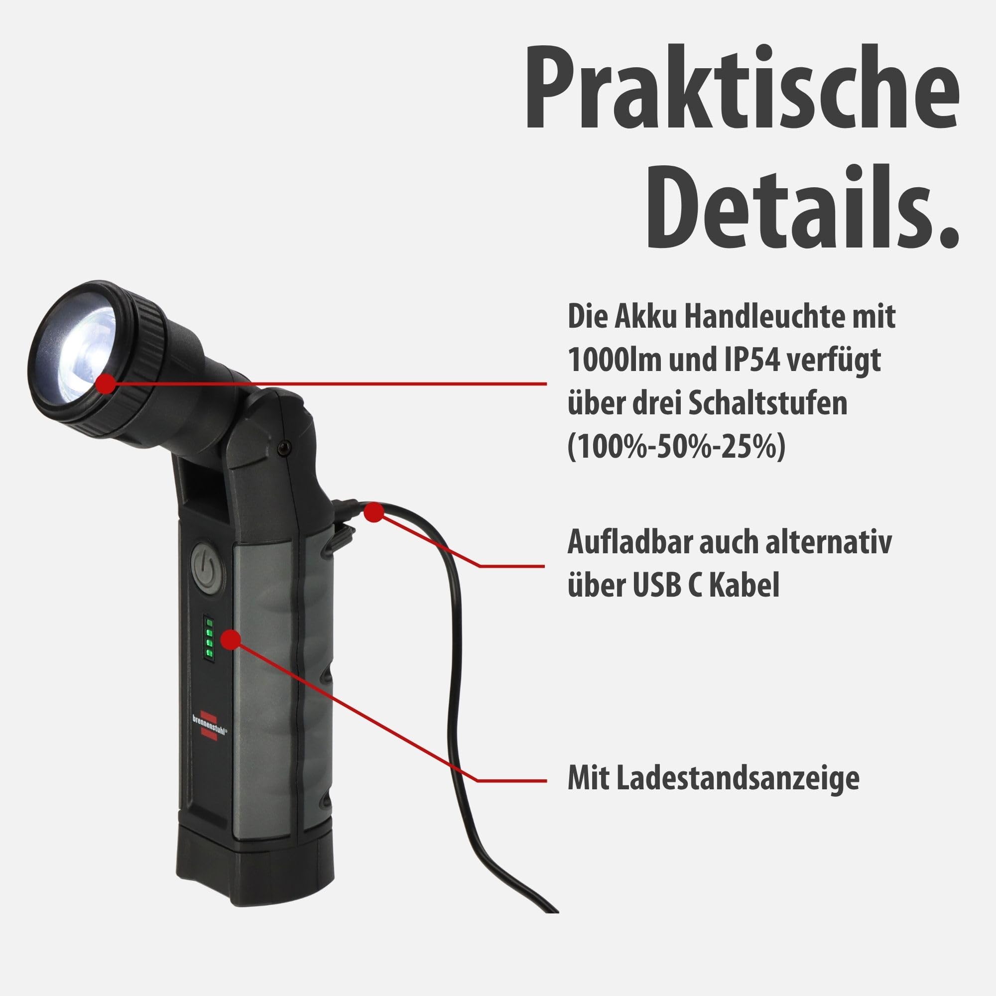 Brennenstuhl TL 1000 ACW + Pad WCP - Juego de linterna inalámbrica (1000 lm, IP54, imán, máx. 12 horas de duración, batería intercambiable + estación de carga inductiva de 10 W)