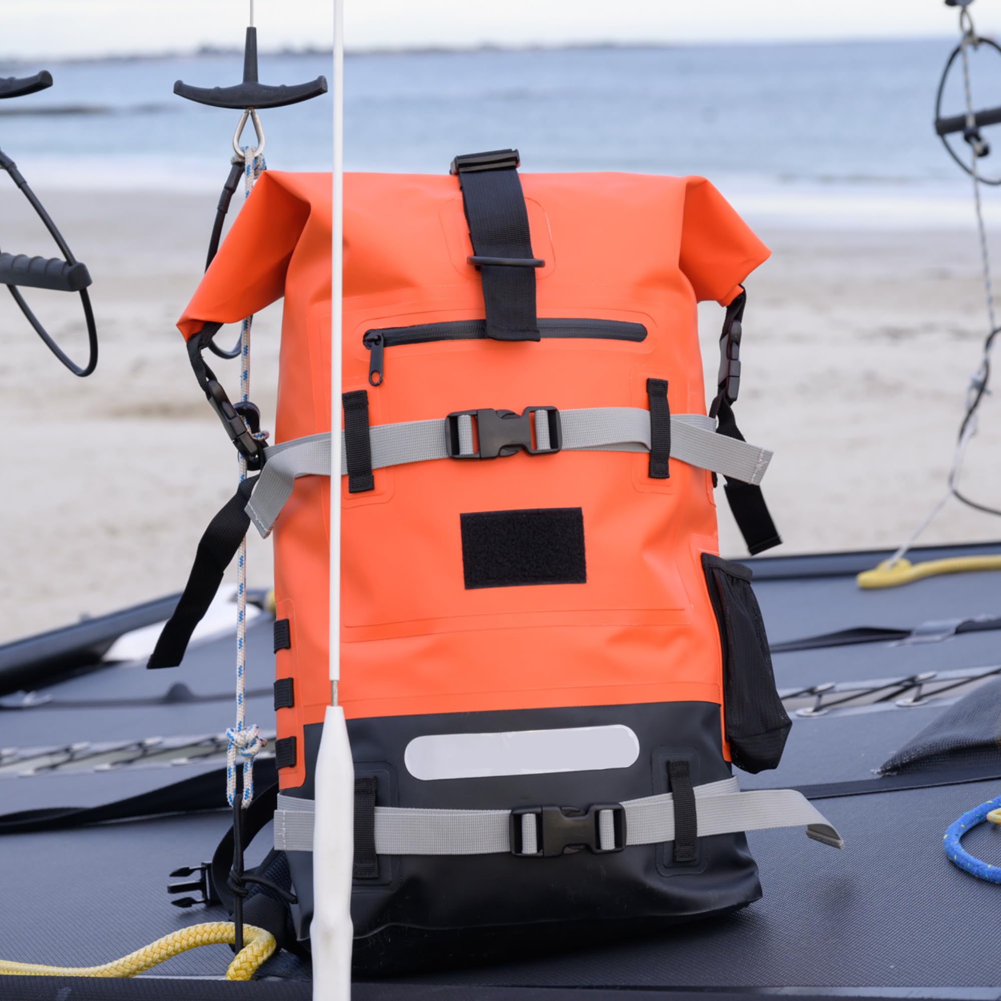 Rucksack, wasserdicht, Orange, 30 l, wasserdicht IPX6, für Wassersport, Kajak, Paddle, Boot, viele Befestigungen, Vordertasche, Wassertasche, bequemer Transport