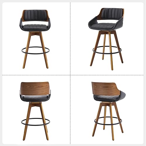 Miniatura 7 de Swivel Bar Stools Set of 2, Walnut Counter Height Bar Stools with Back and Arms, 26" Modern Faux Leather Upholstered Bar Chairs for Kitchen Island