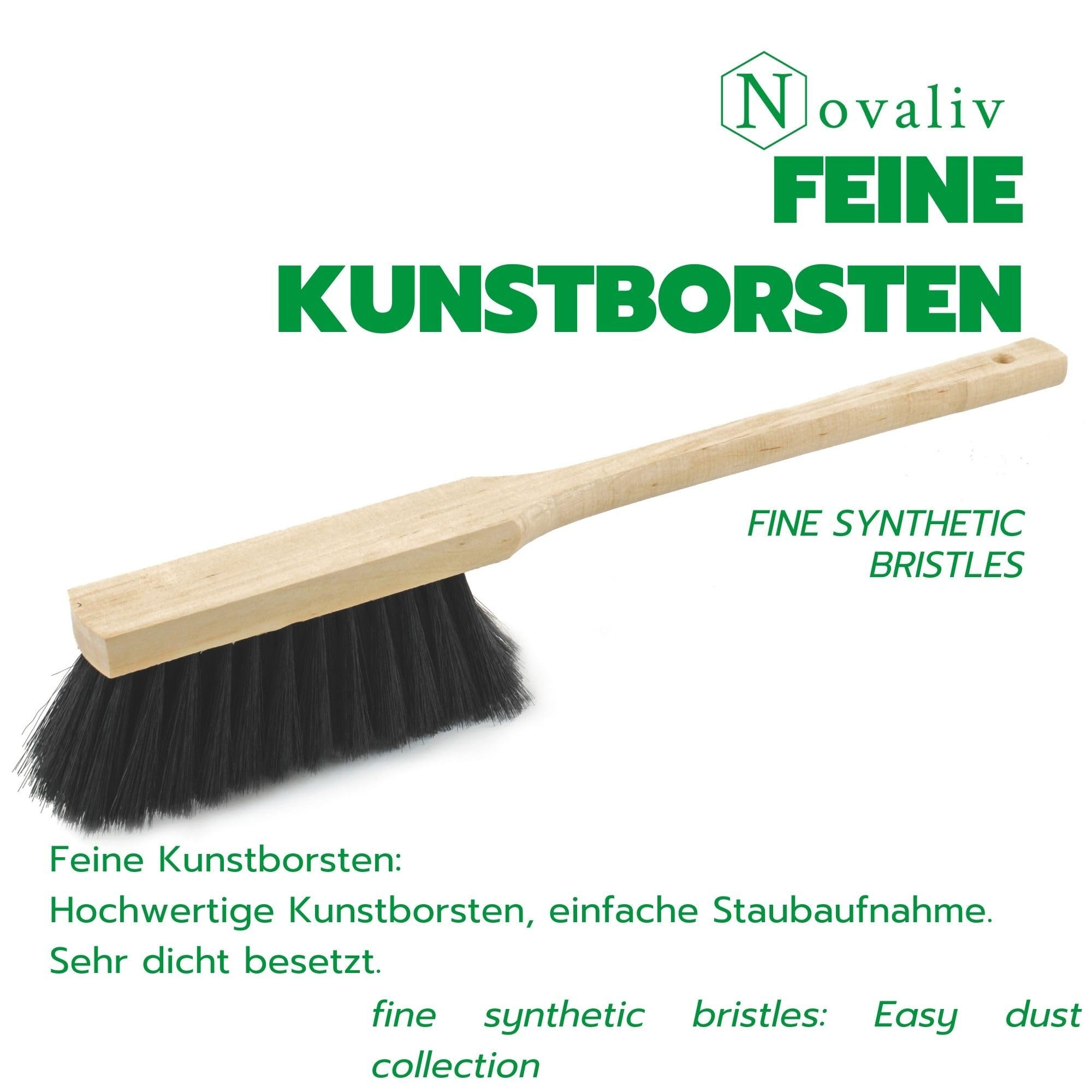 Novaliv 10 cepillos de mano de mango largo de alta calidad de 60 cm con mango de madera, cerdas sintéticas finas, limpieza eficaz, cerdas suaves en el hogar, polvo, suciedad, pelo, duradero, fácil de