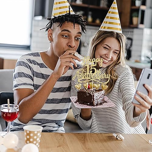 Miniatura 3 de Sleyberoy Decoración para tartas de 15 aniversario con purpurina, decoraciones de fiesta de boda para empresa, cumpleaños y celebraciones de boda