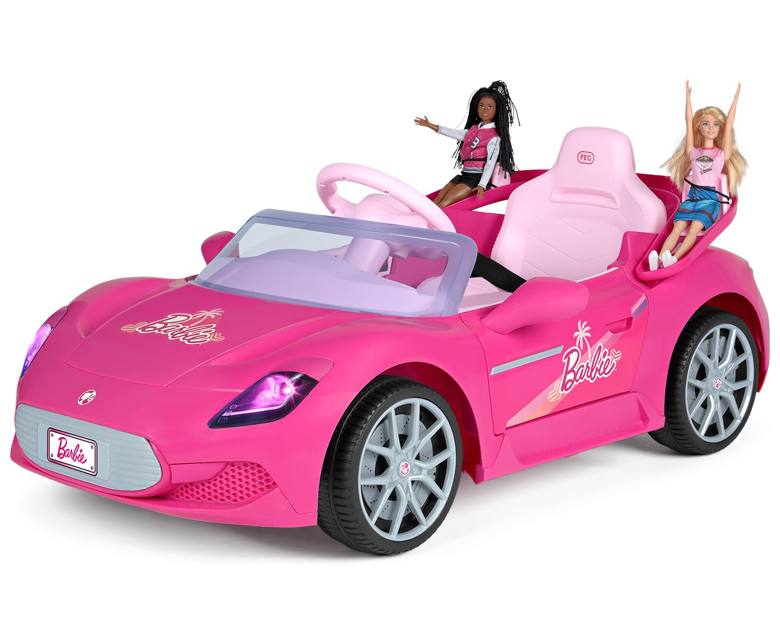 PEG Barbie RC - Elektrisches Auto mit Fernbedienung, Lichtern, Sounds und Zwei Sitzen für Deine Barbie-Puppen. Geeignet ab 18 Monaten, 12V
