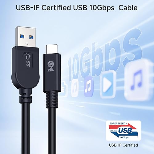 Miniatura 2 de Cable Matters Certificación USB-IF Cable USBA a USB C de 10Gbps Gen 2 - 3.3 pies, Cable USBC a USBA, Negro, Compatible con iPhone 1615 Pro MaxPlus