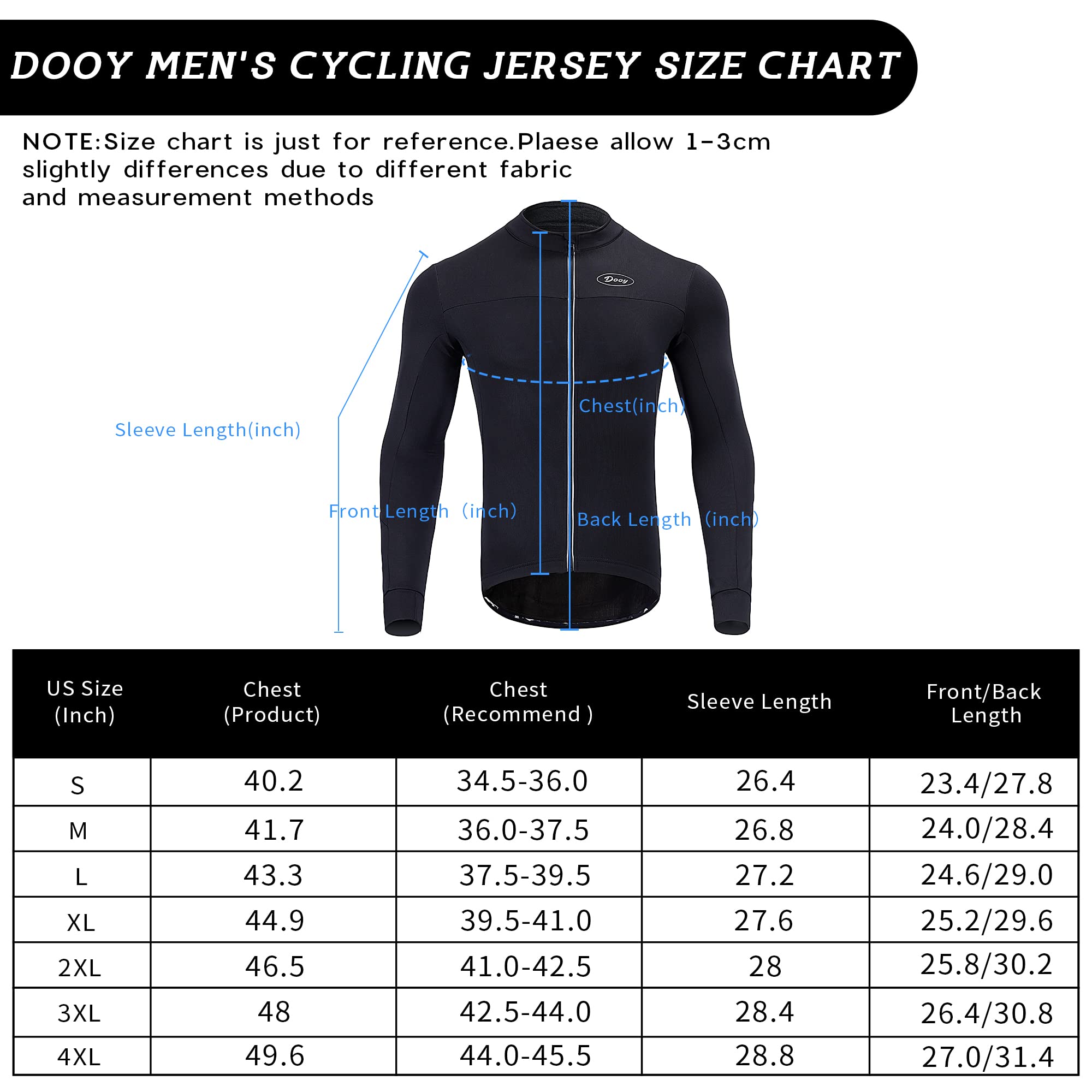 Dooy - Maglia termica da uomo, a maniche lunghe, traspirante, con cerniera e tasche posteriori (nero, 4XL)