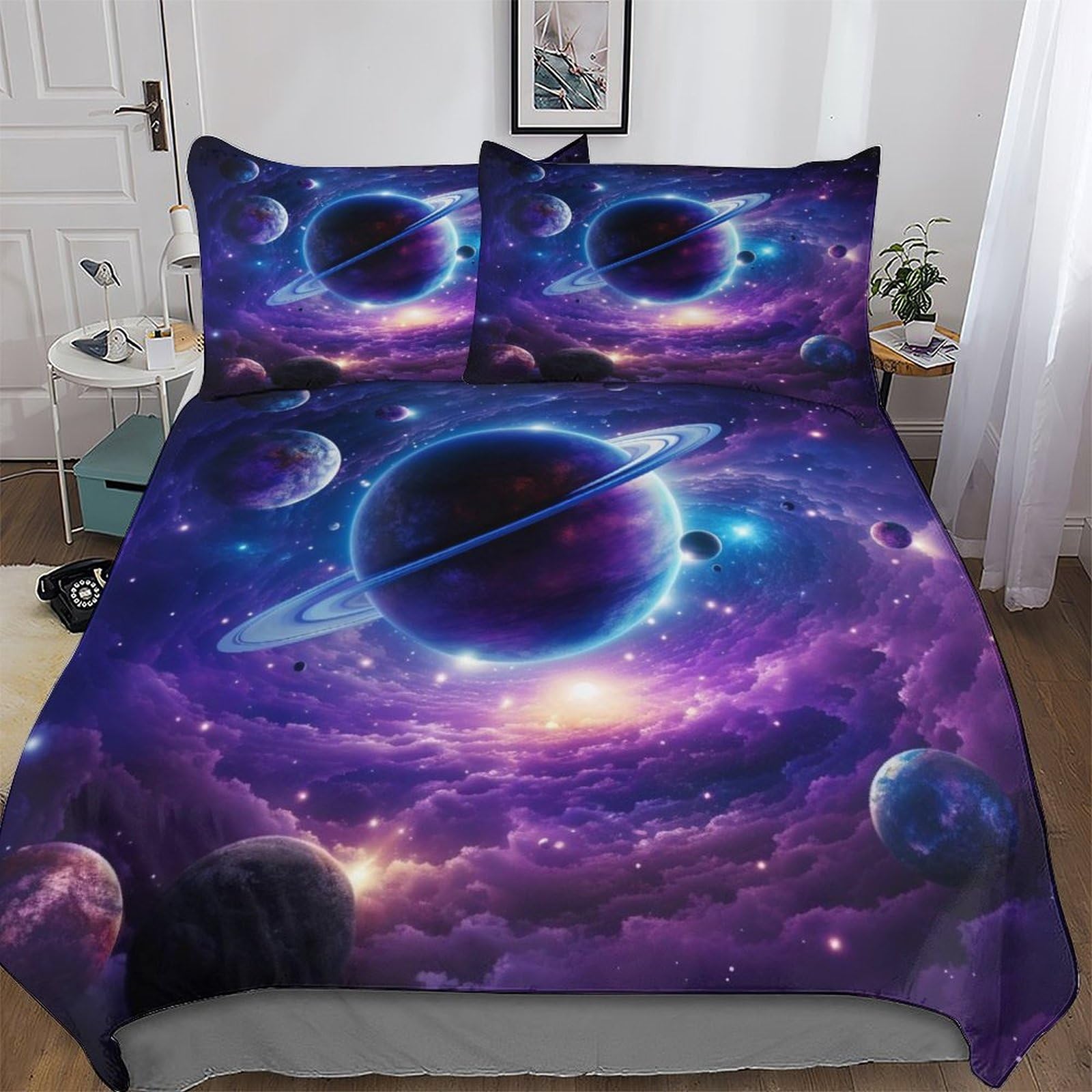 Housse de couette planète 220x240cm pour une chambre d'enfant cosmique et moderne