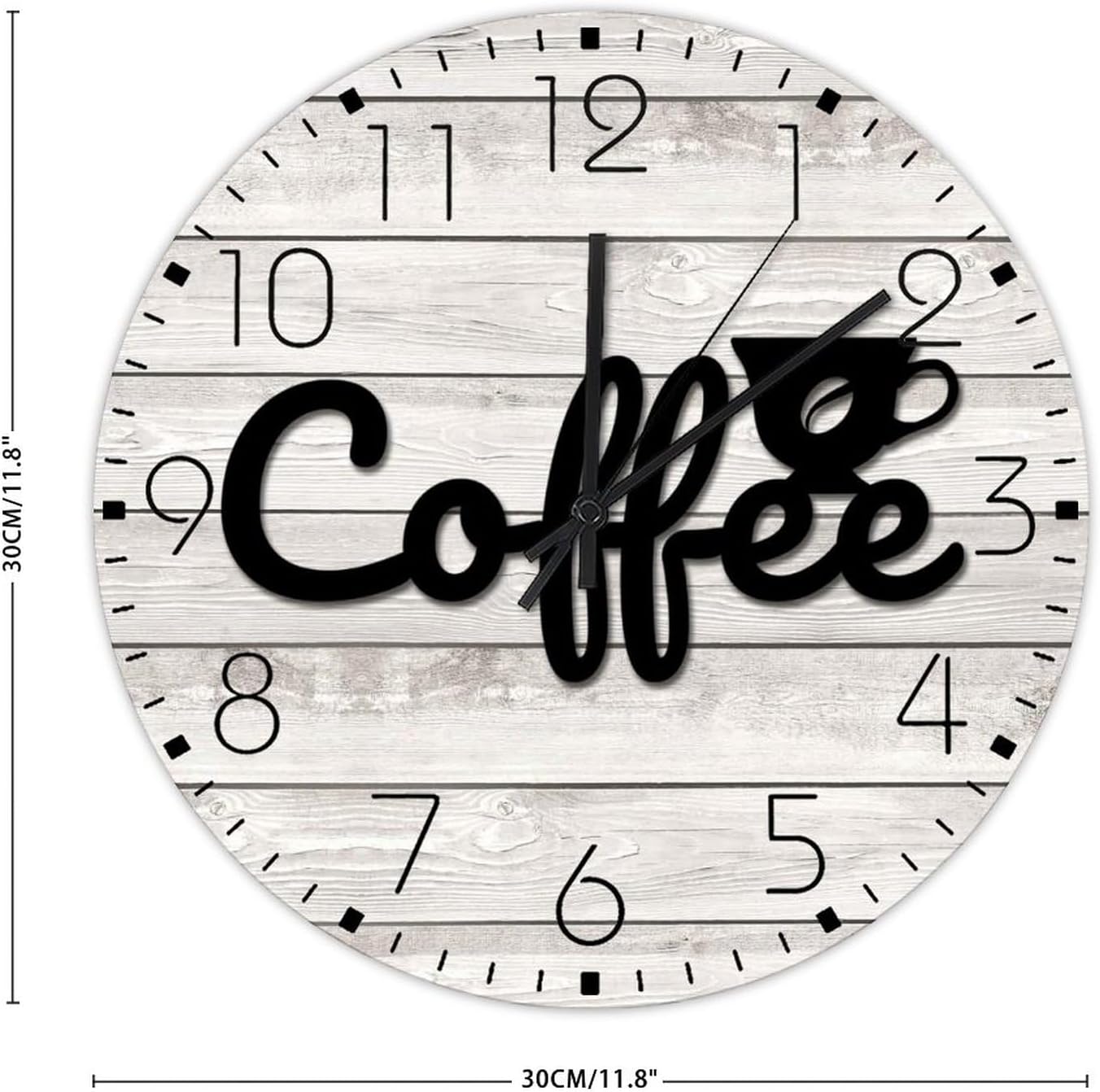 Wood Wall Clocks Non-Ticking Sweep Movement Coffee Custom Wall Clocks Cafe Themed Coffee Shop Home Decor for Warehouse School Auto Shop 12 Inch