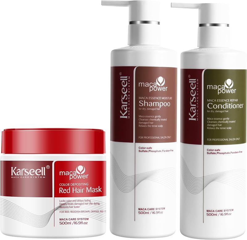 Karseell Color Depositing Red Hair Mask Shampoo and Conditioner Set