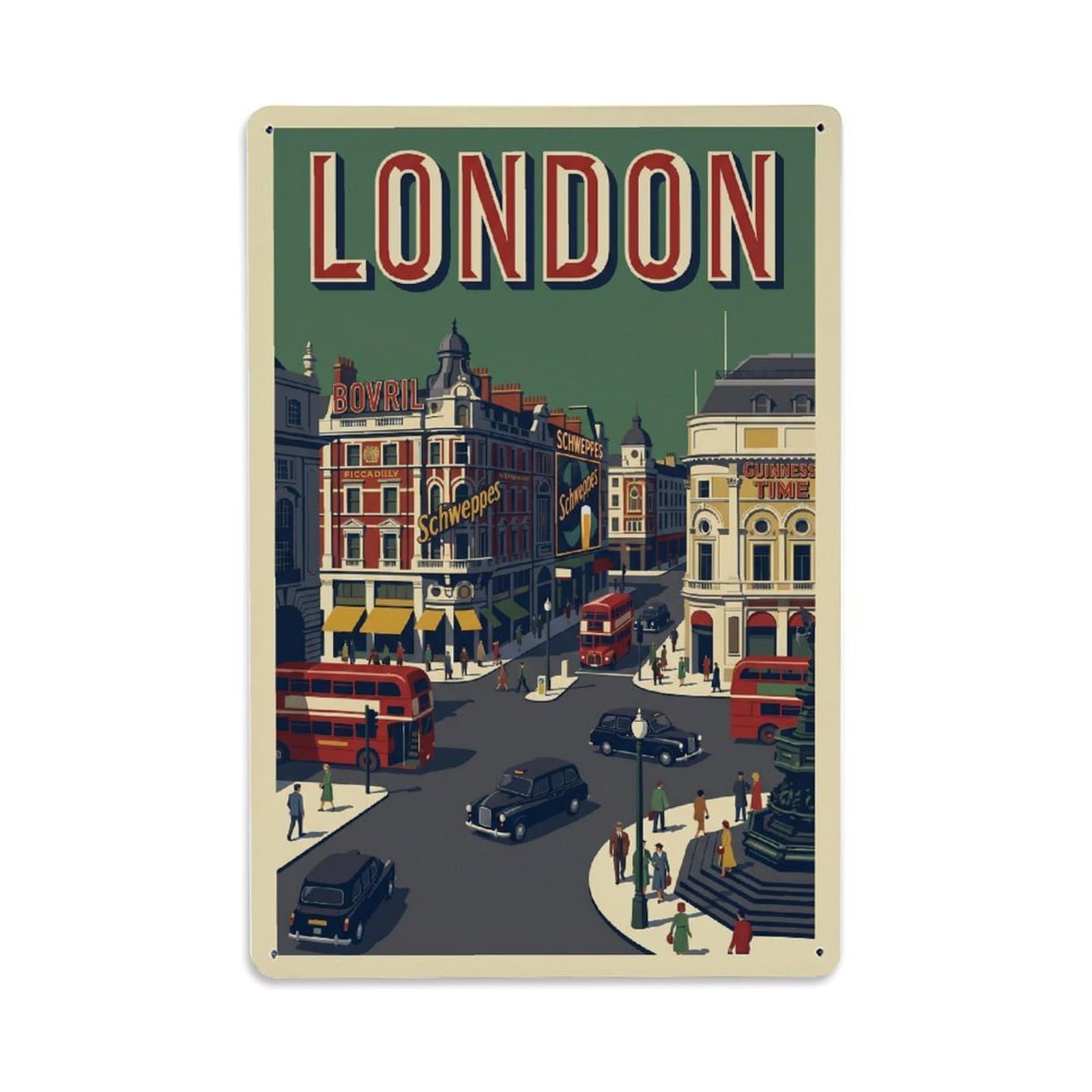 Vintage Travel London Piccadilly Circus Lights Clean England Metal Tin Sign Plaque Wall Decor for Cafe, Club Bar, Office, Home Garden Metal Poster 8x12Inch