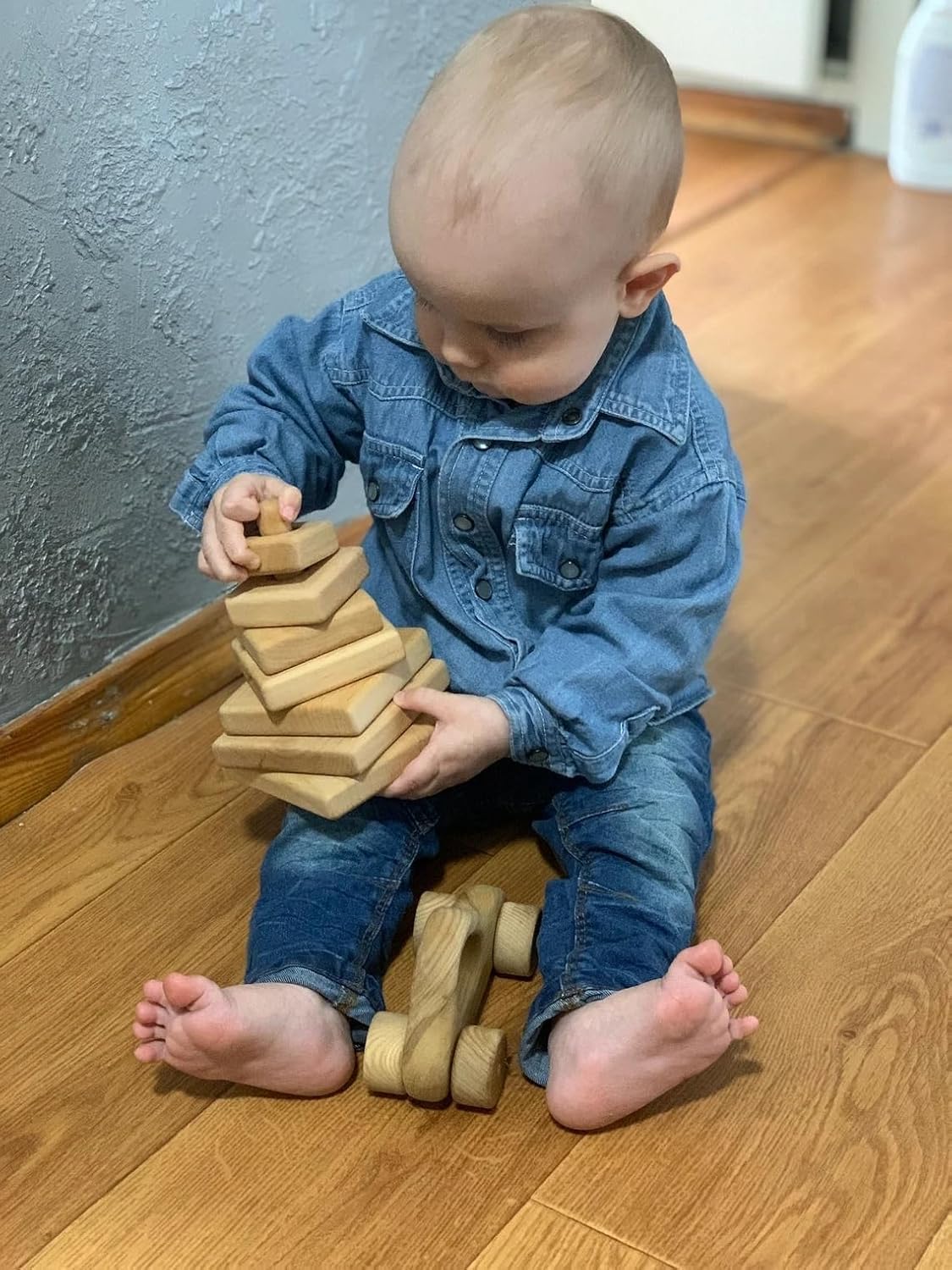 ANAIZA Wooden Stacking Toys for Toddlers | Montessori Educational Stacker Set | Different Shape Sorting Toy for Toddlers | Educational Pyramid Toy for Babies (Square) 3