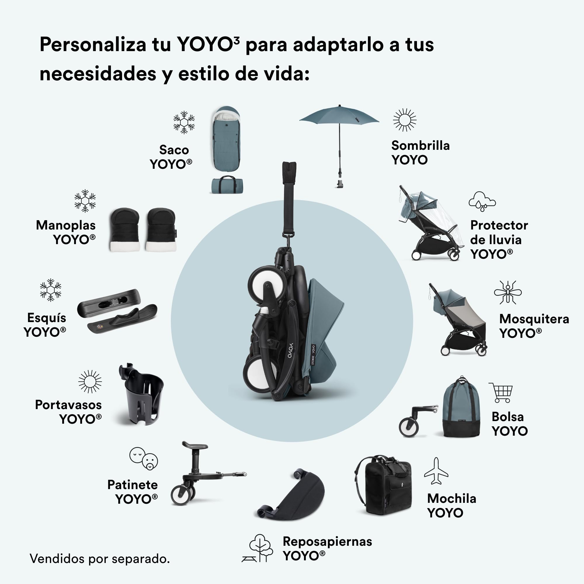 Saco para Stokke YOYO, Aqua - Capucha de forro polar con cordón, acolchado doble - Lavable a máquina a 30 °C - Incluye bolsa pequeña