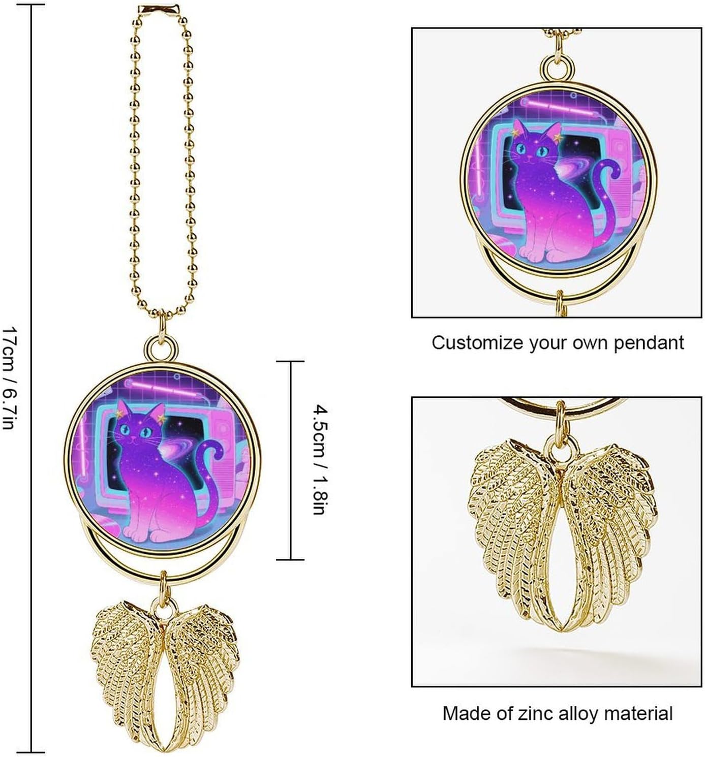 Funny Galaxy Cat Car Rearview Mirror Charm Angel Wings image 2