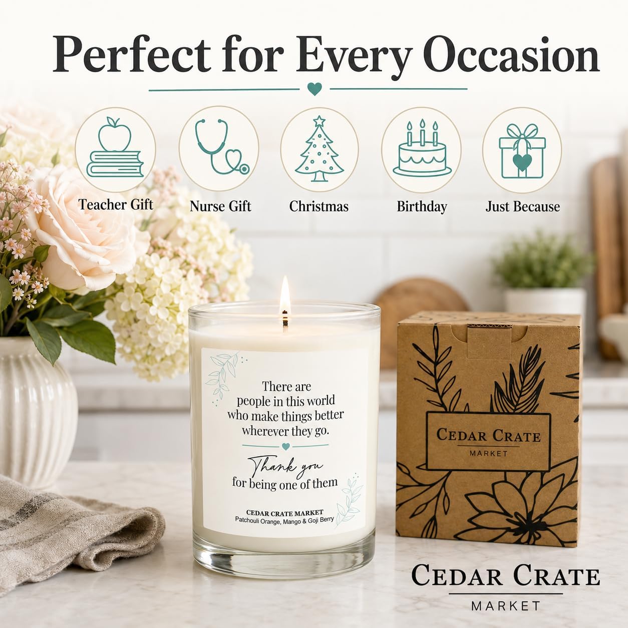 Thank You Gifts for Women, Thank You Candle - Thoughtful Gifts for Caregivers Teachers Nurses, You Are Loved Friendship Present, Inspirational Appreciation Gift, Patchouli Orange Mango Goji Soy Candle