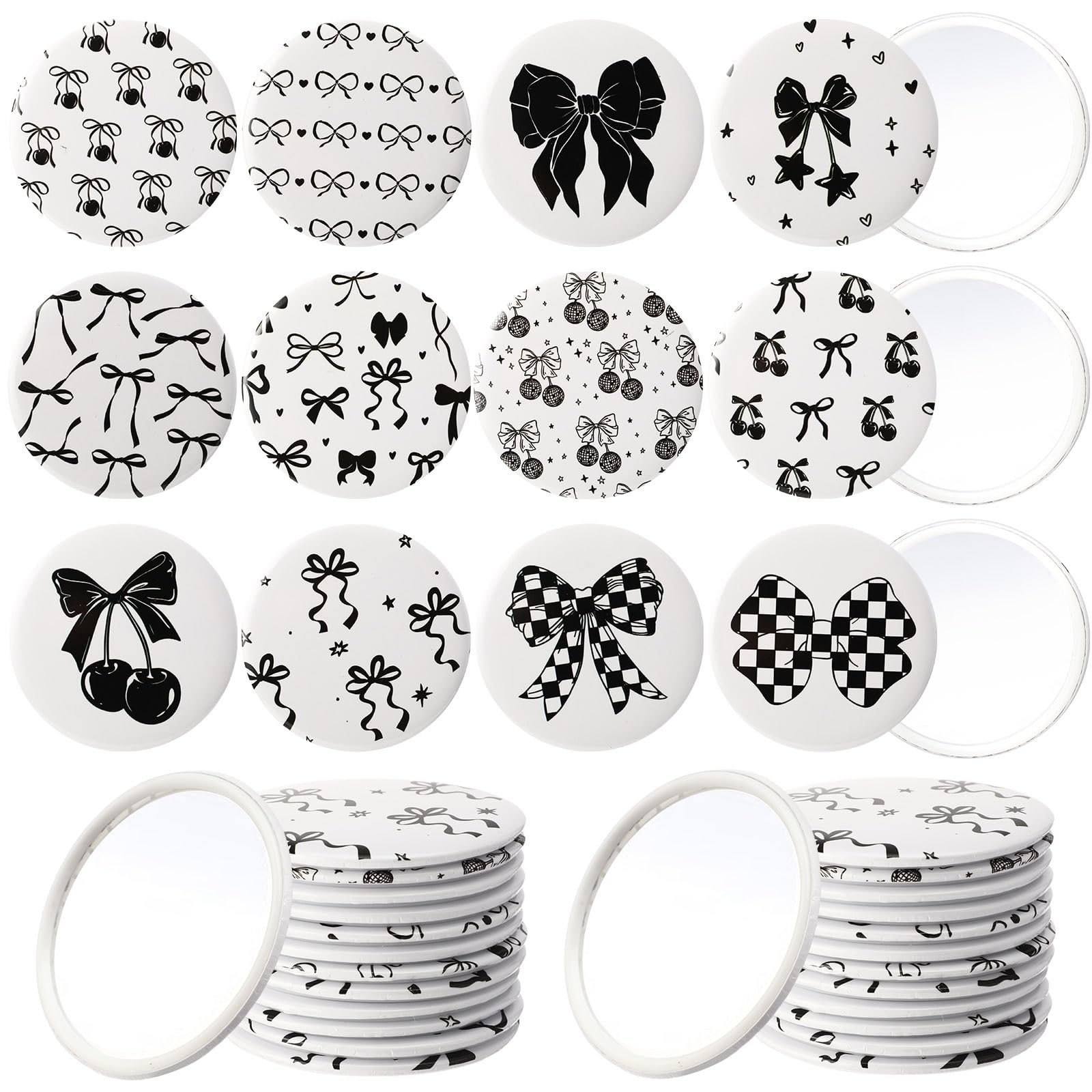 Cinnvoice Kosmetikspiegel, Kosmetikspiegel, schwarze Schleife, tragbar, Reise-Make-up, Taschenspiegel, für Mädchen, Frauen, Hochzeit, Brautparty, Quinceanera, Partygeschenk, 36 Stück