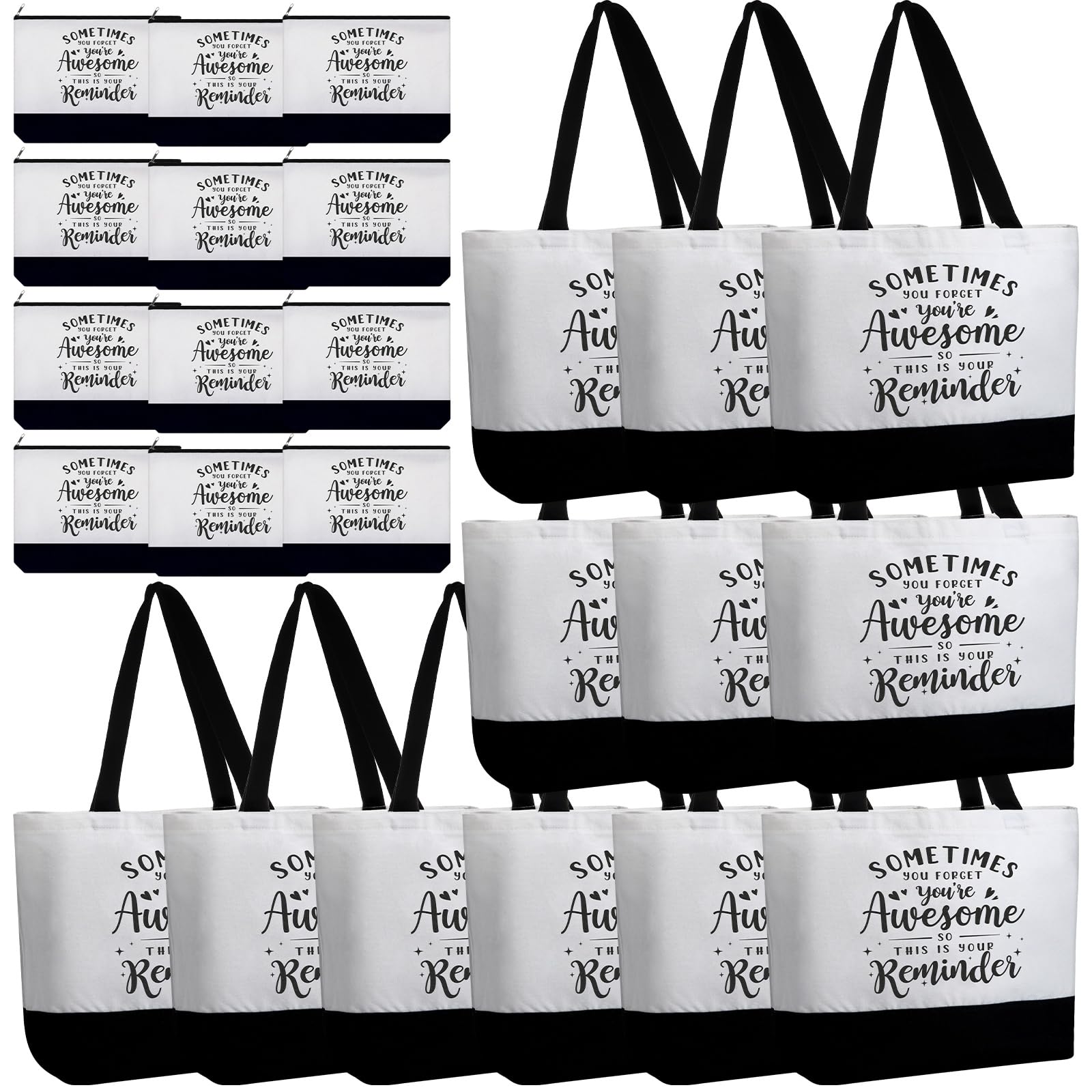 Silkfly 32 Pcs Thank You Canvas Tote Bags with Handles Inspirational Makeup Bags Set for Women Teacher Employee Gifts