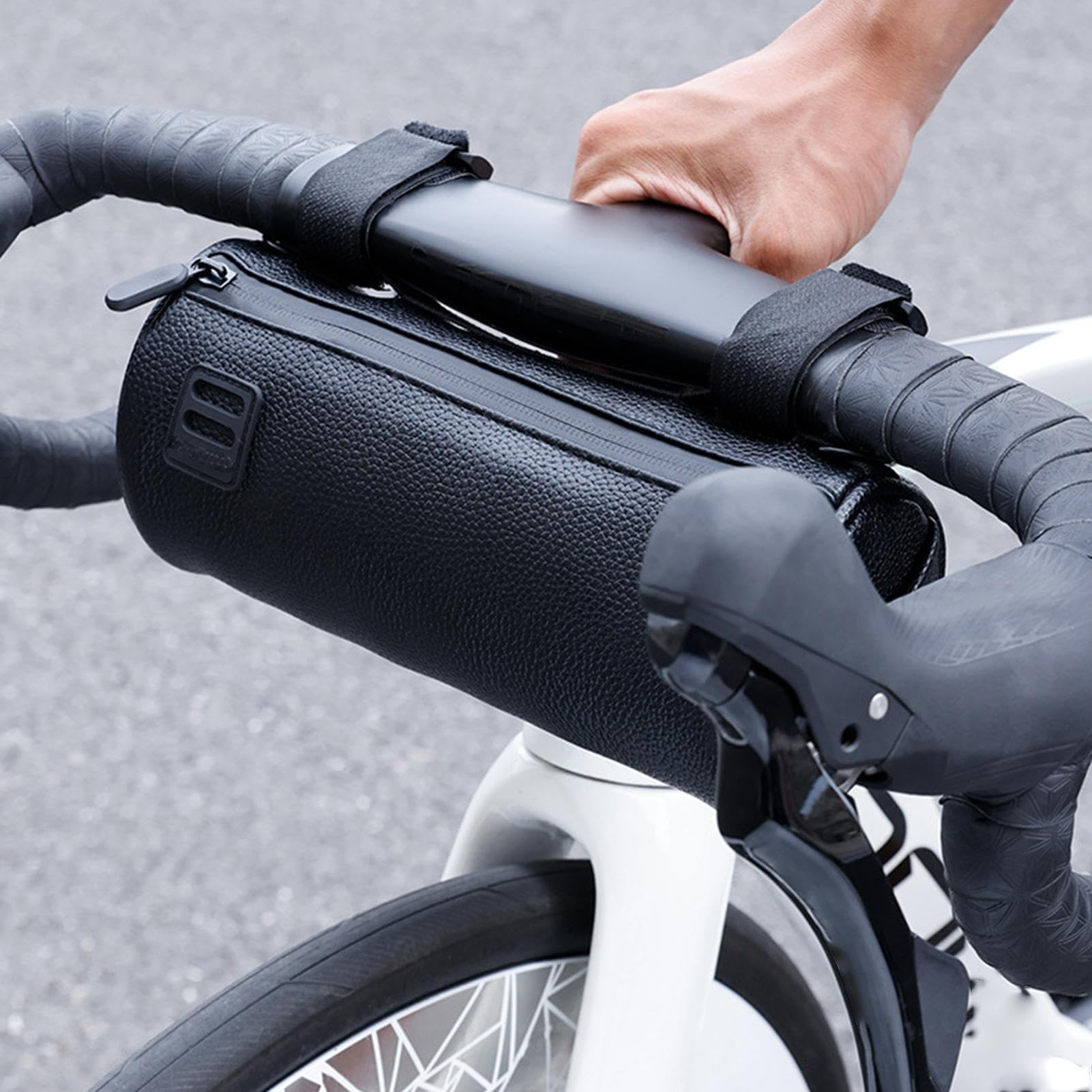 Torba na kierownicę – wodoodporne akcesoria rowerowe ze skóry PU, 1,8 l, uchwyt na kierownicę rowerową z zamkiem błyskawicznym, idealny do dojazdów do jazdy po ulicy, górach, do jazdy elektrycznej