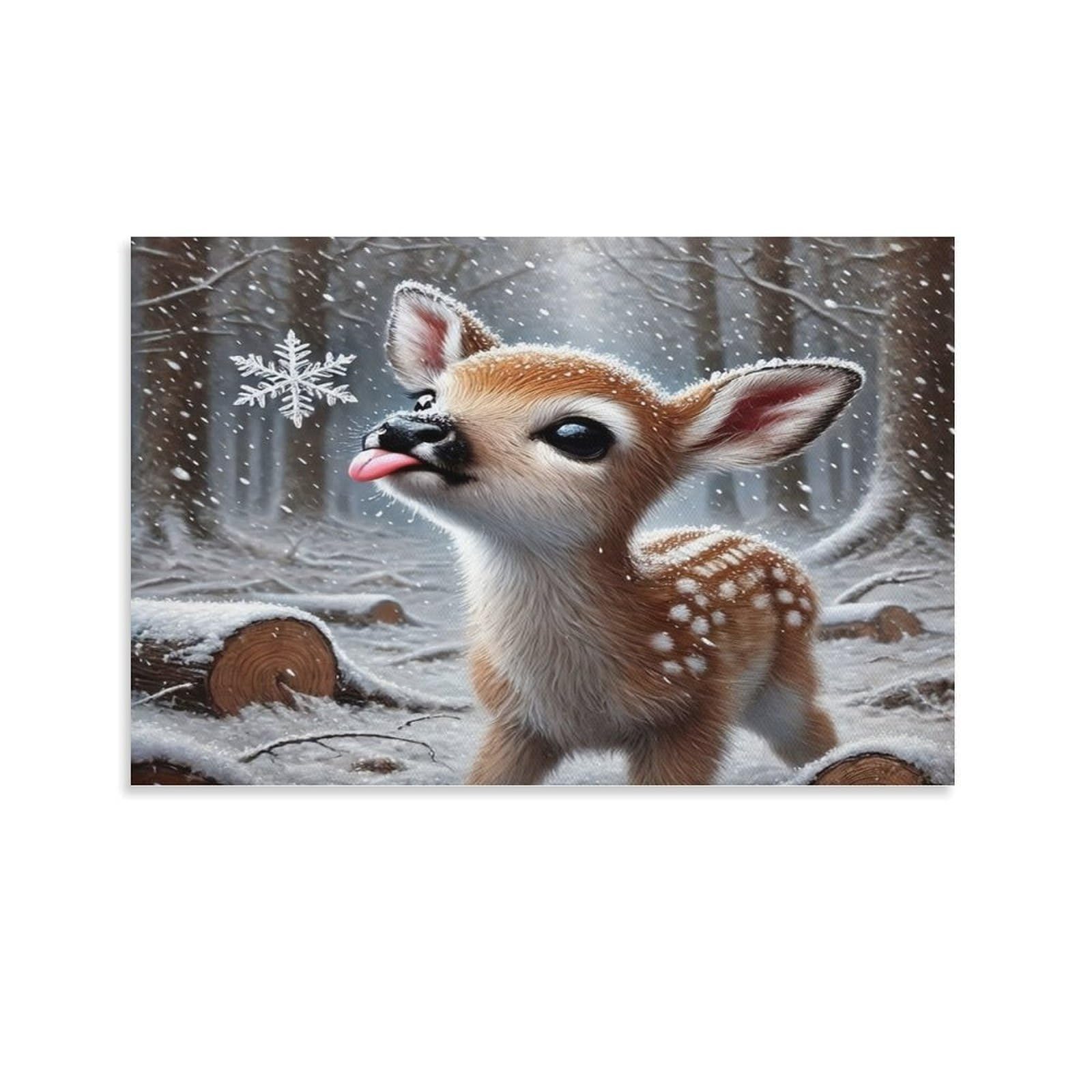 CPLVKWRQJ Cute Deer Fawn Snow 1 Piece Cute Fawn Snowy Forest Snowflake Canvas Wall Decor - Bedroom Canvas Painting Easy to Clean Space Transformer Art 20x30inch(50x75cm)