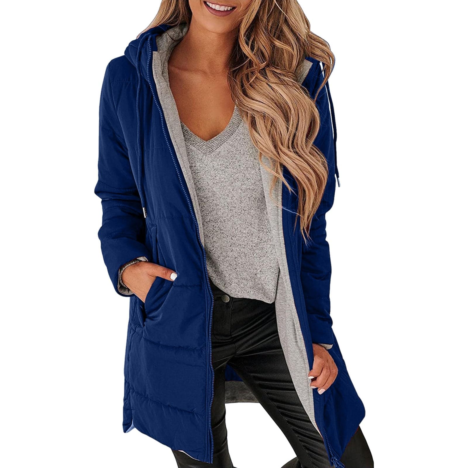 Cappotto trapuntato da donna invernale lungo – Piumino caldo trapuntato con cappuccio cappotto invernale antivento per esterni caldo parka invernale ispessire cappotto tampone a maniche lunghe piumino