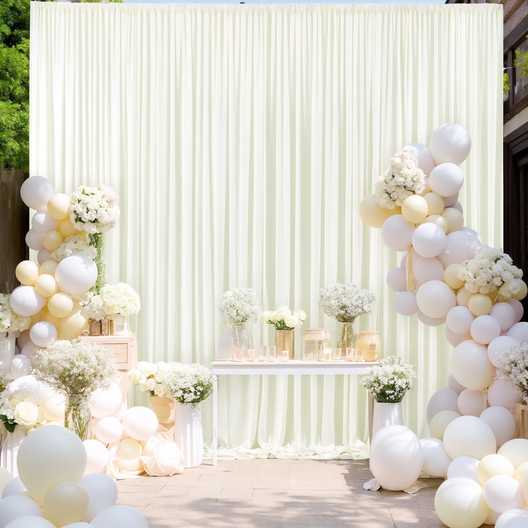 Photo 1 of 10ft x 10ft Ivory Backdrop Curtains for Parties, Wrinkle Free Fabric Drapes for Backdrop Decorations Drapes for Wedding Birthday Baby Shower Photography Party Background Curtain