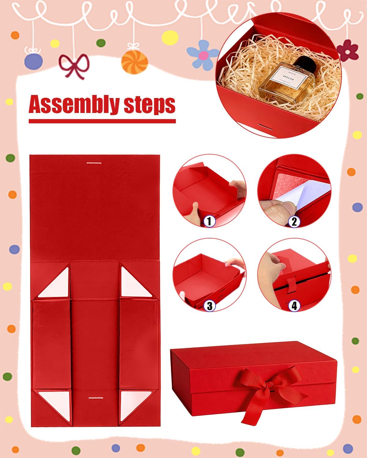 Zitonyang Gift Box, 5 Pack Magnetic Gift Boxes Bridesmaid Proposal Box Rectangle Collapsible Luxury Gifts Boxes For Bridesmaid, Wedding, Birthday Gifts Packging, 11.4 x 8.7 x 4.1 (Red)
