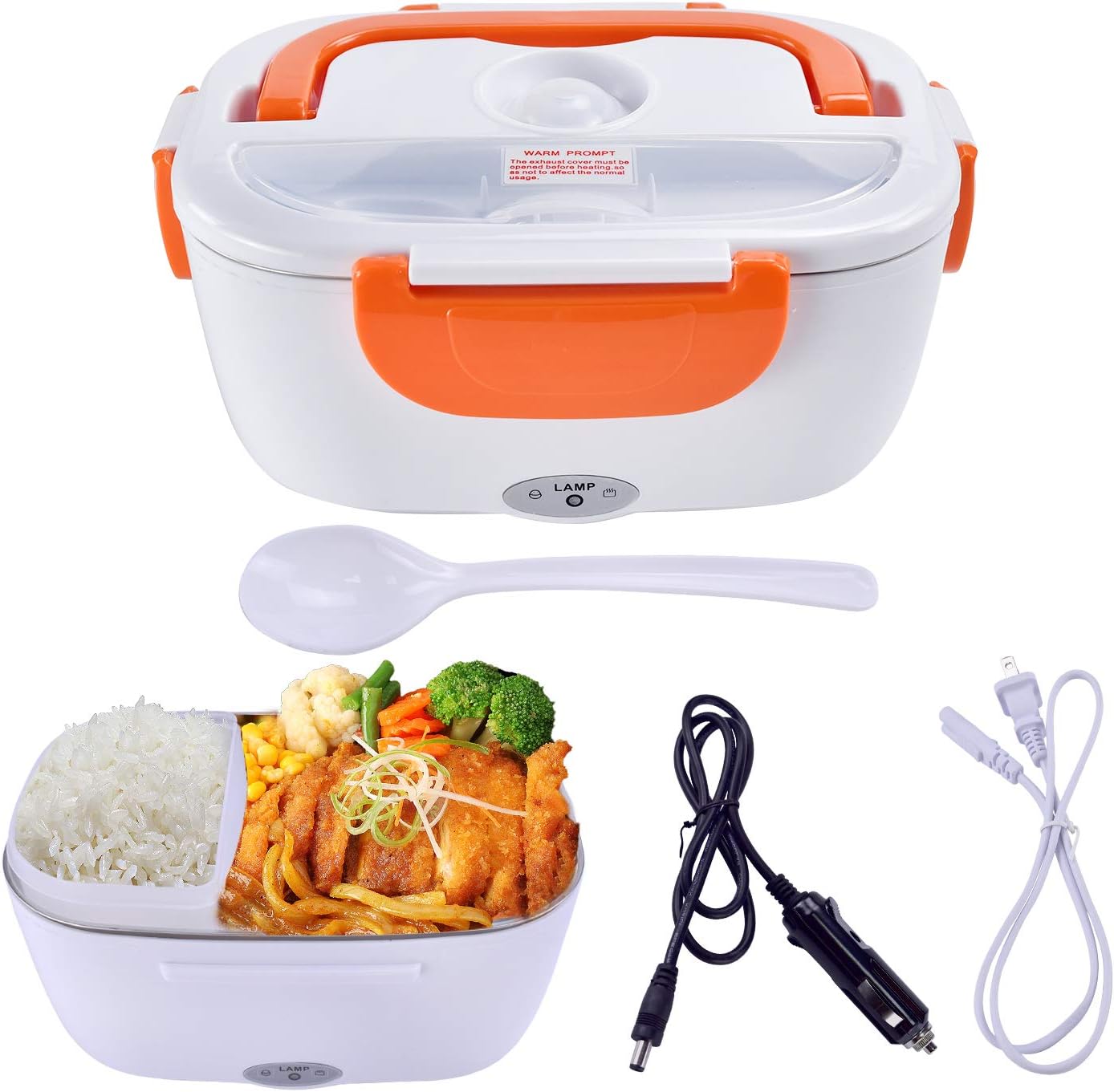 Mozing Electric Lunch Box Protable Food Warmer Heated Lunch Box For Car Truck Home Work Dual Use Removable Stainless Steel Container Multifunction Food Heater Portable Microwave 110V & 12V 40W,Orange