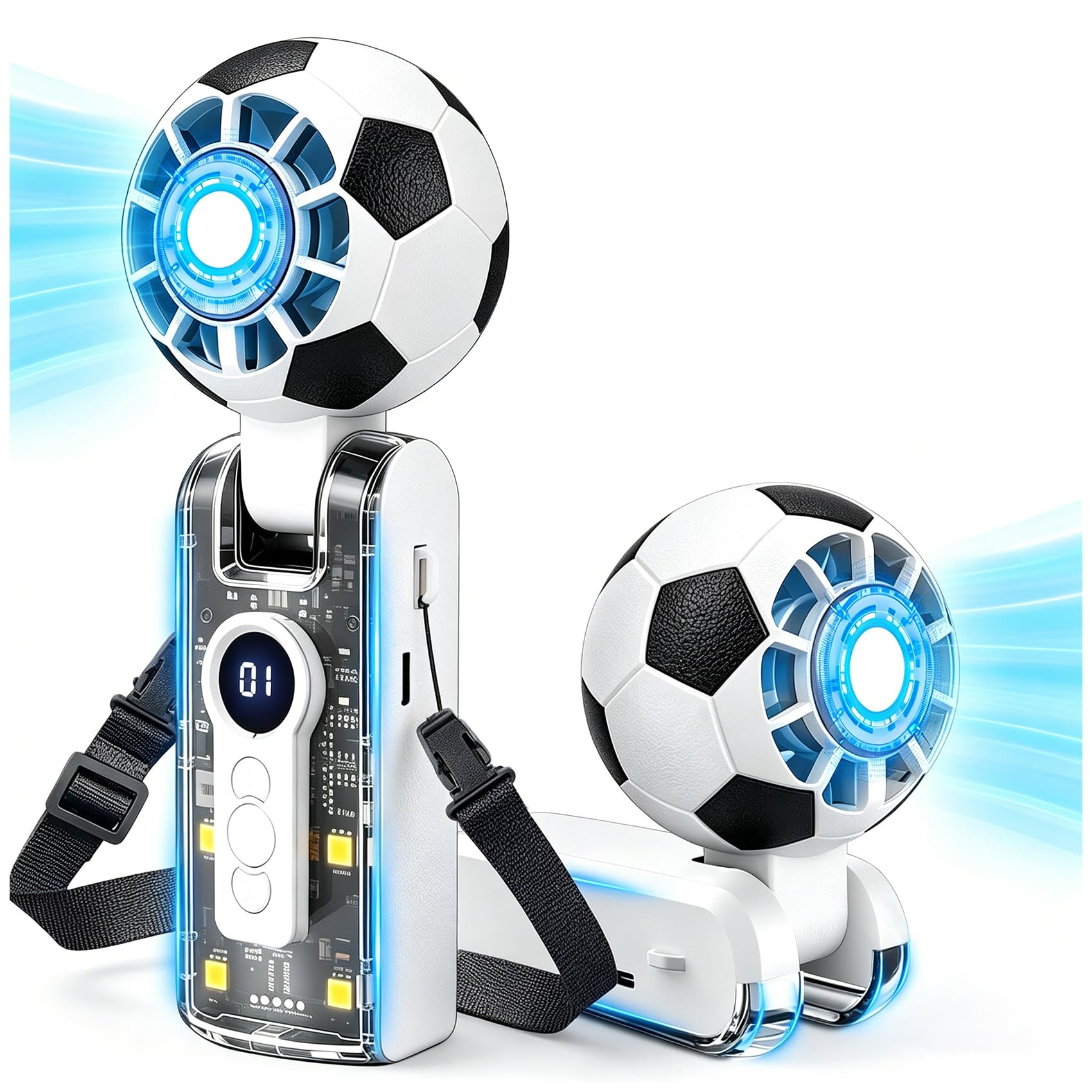 DooYard Football Portable Handheld Fan with Cooling Function,Rechargeable Personal Fan, 5 Speeds Fan with Flashlight, Up to 10H Battery Life for Travel, Outdoor, Sports Events, Summer Gift (White)