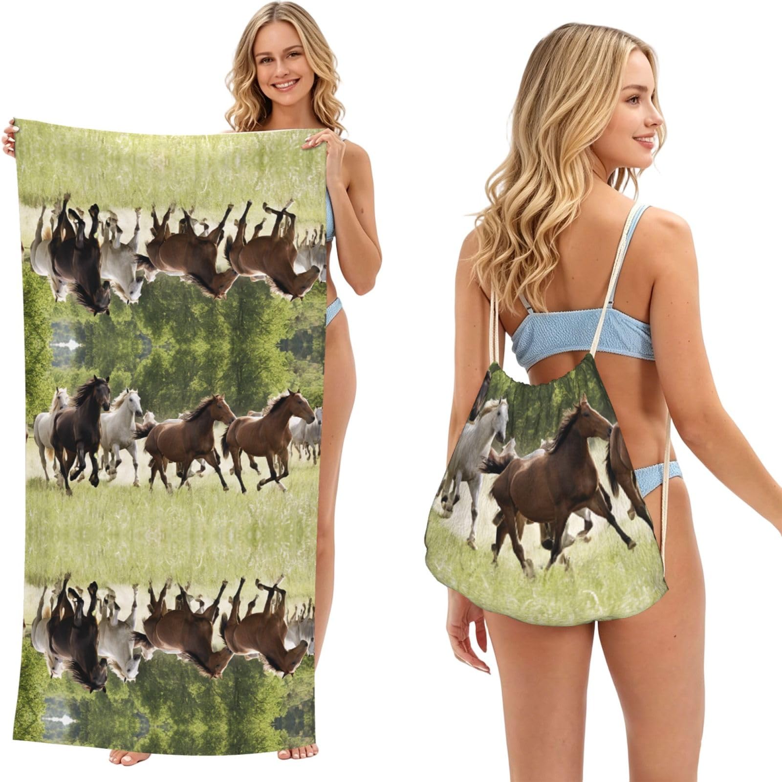 EZDLOWVBA Various Kinds Of Horses Print Beach Towel Backpack 2 In 1 Summer Large Lightweight Beach Towel - Multifunctional Ship Pattern Towel Bag For Storage,Sport