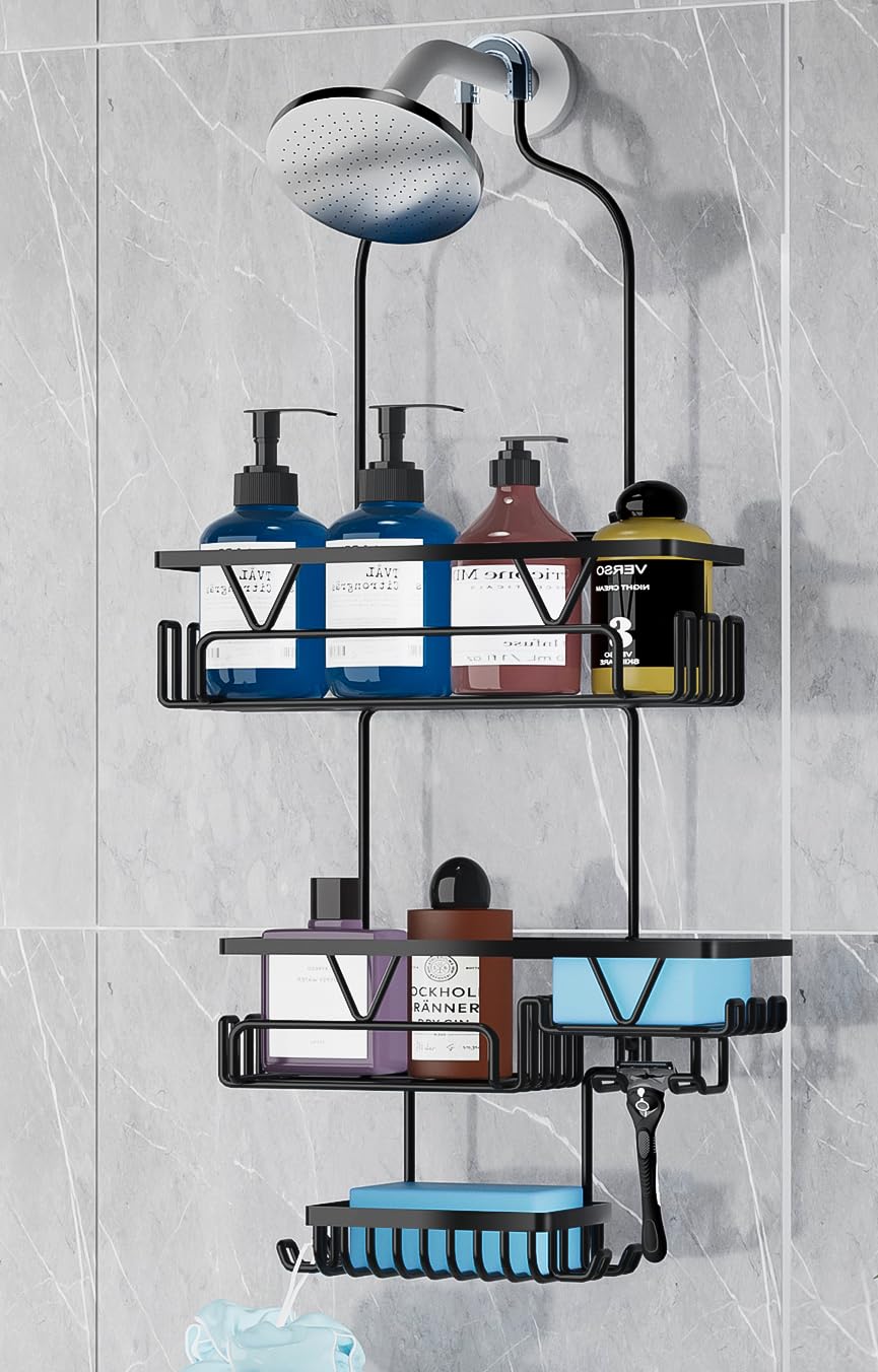 DAOYA Over the Shower Head Caddy with 2 Baskets Soap Holder Non-Slip Design for 0 82-Inch Showers Black